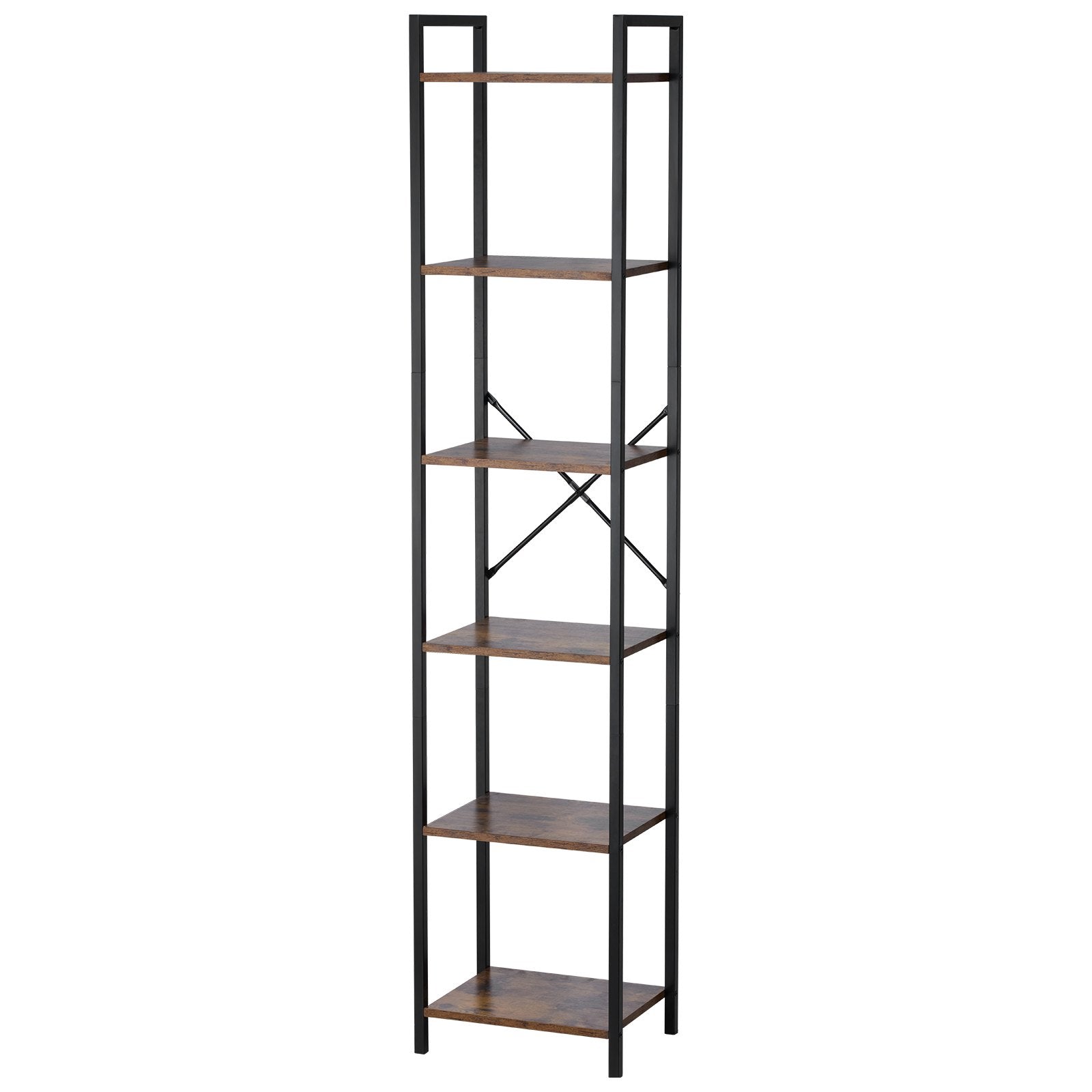 6-Tier Industrial Metal Bookshelf, Tall Rustic Bookcase with Open Shelves for Living Room, Bedroom & Office Storage Solutions
