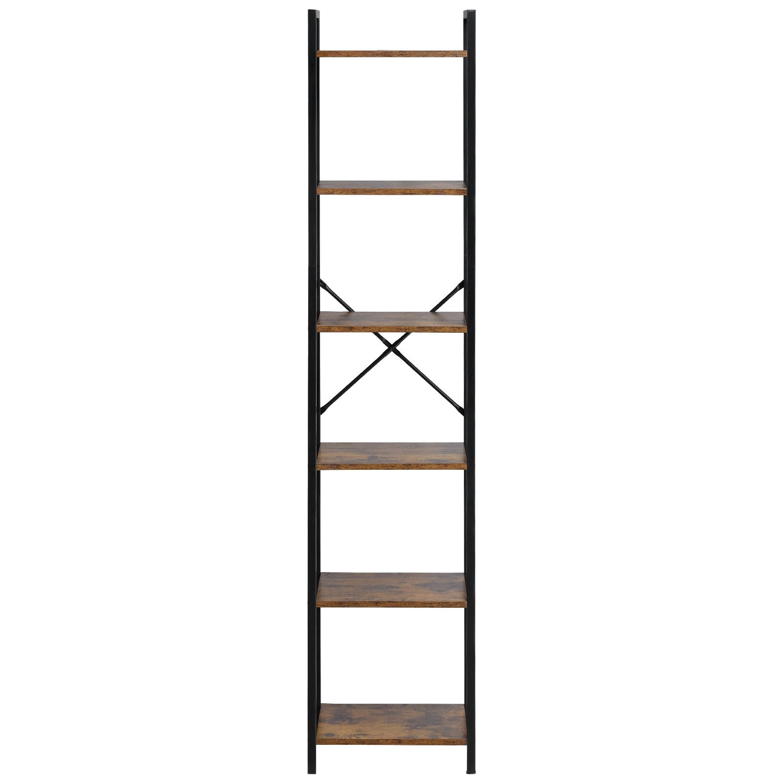 6-Tier Industrial Metal Bookshelf, Tall Rustic Bookcase with Open Shelves for Living Room, Bedroom & Office Storage Solutions