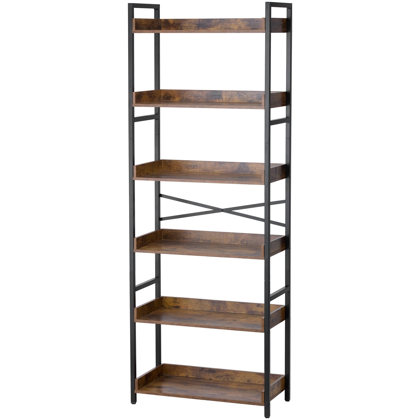 Industrial 6-Tier Metal Bookshelf, Rustic Vintage Bookcase with Adjustable Shelves, Freestanding Storage for Living Room, Bedroom, Office Display