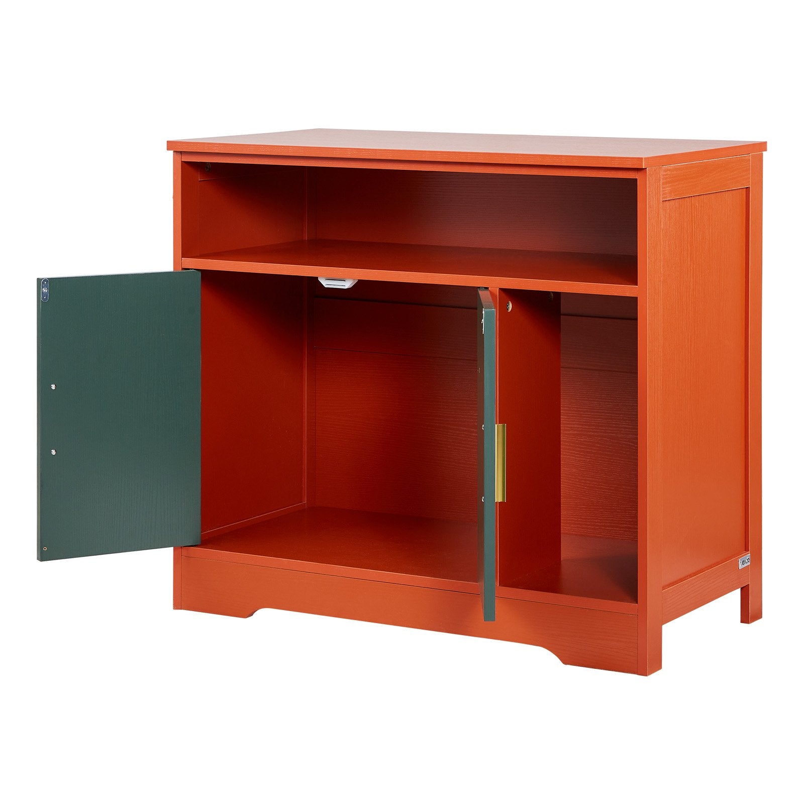 Modern Wooden Cat Litter Box Enclosure Cabinet, Hidden Kitty House with Storage Shelf, Stylish Indoor Washroom Furniture, Pomegranate Red & Green