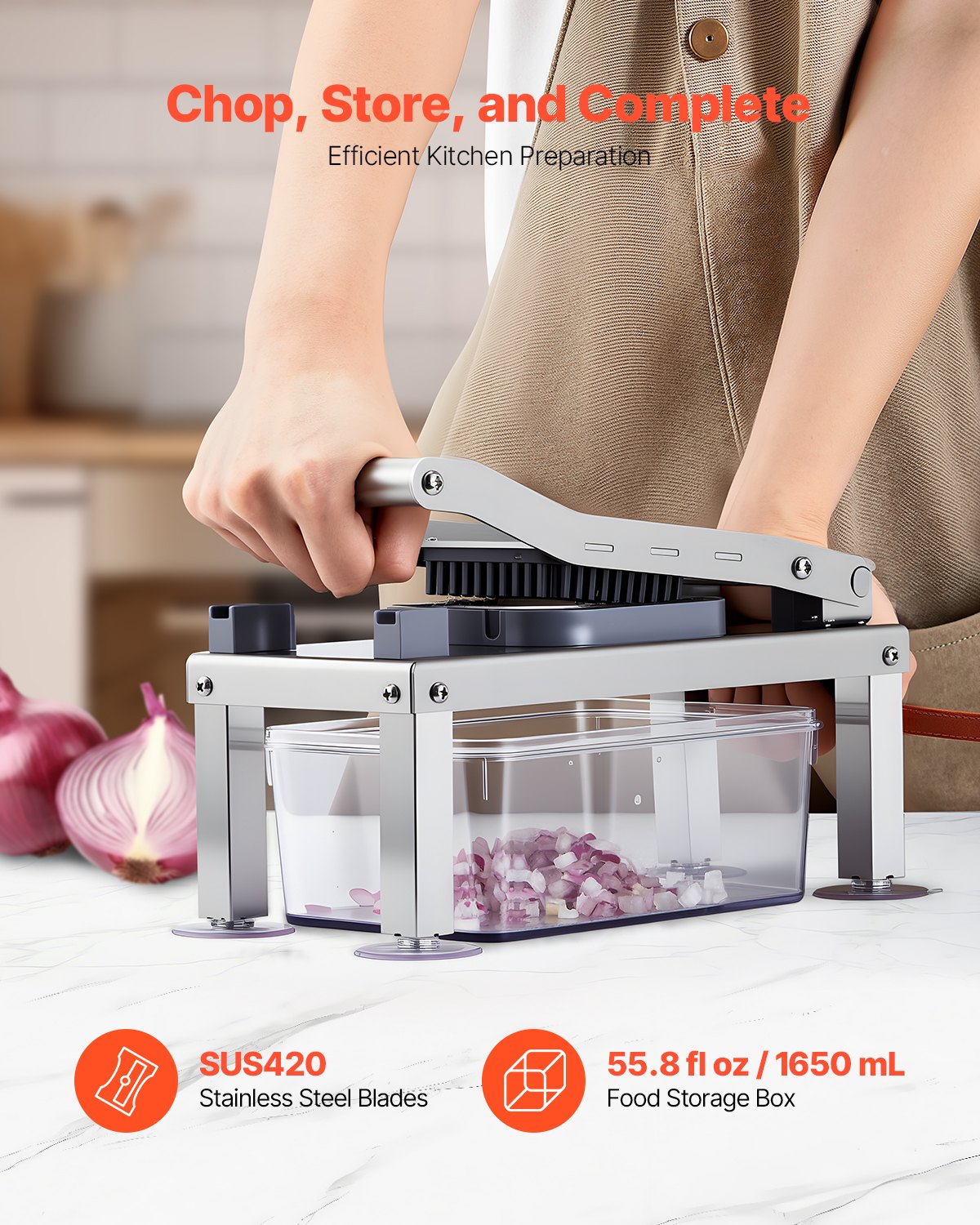 All-in-1 Vegetable Chopper & Mandoline Slicer with 9 Stainless Steel Blades, Cheese Grater, Onion & Potato Dicer, Salad Spiralizer, Kitchen Gadgets Essential