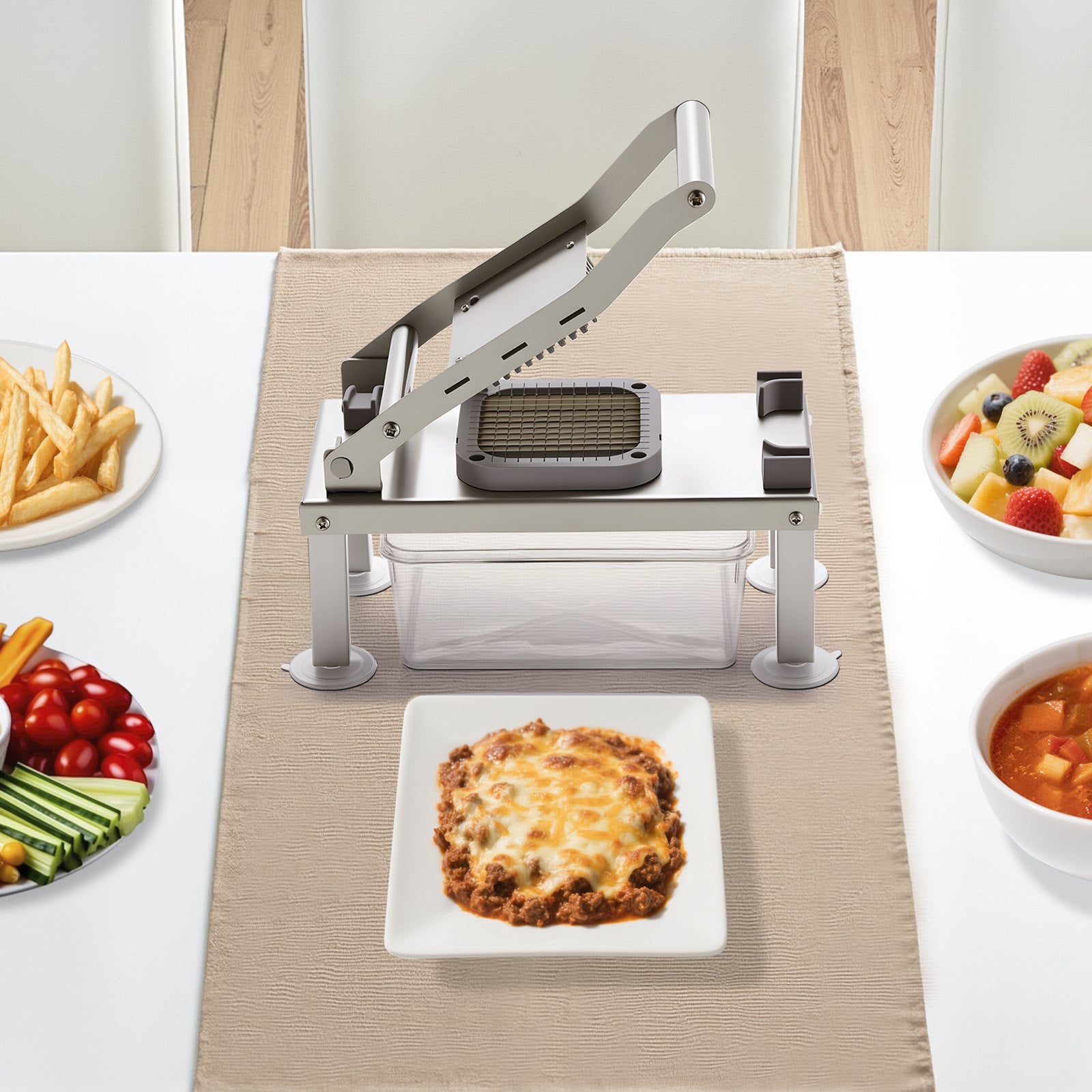 All-in-One Stainless Steel Vegetable Chopper & Mandoline Slicer with 8 Blades, Cheese Grater, Onion & Potato Dicer, Essential Kitchen Gadget