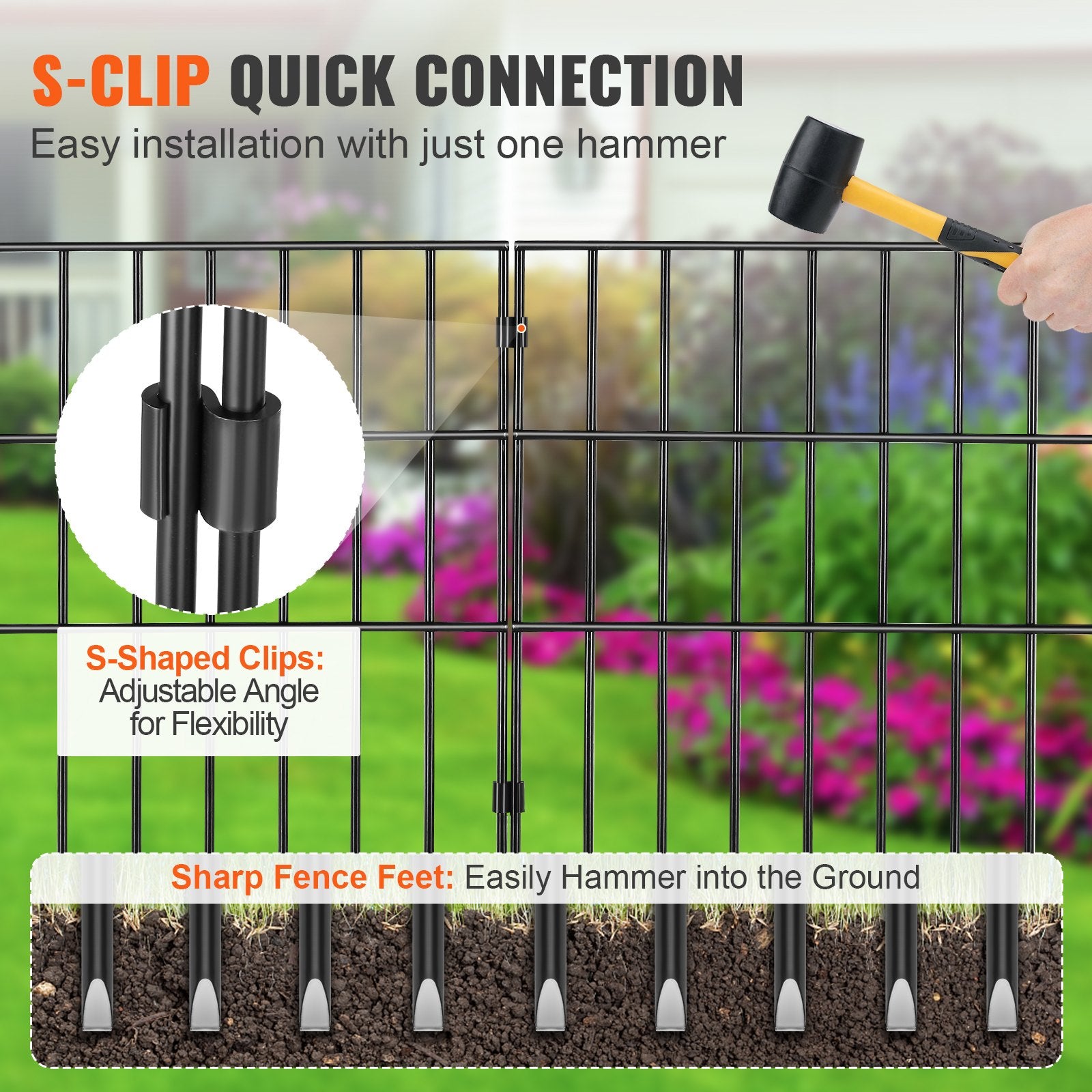 19-Pack Decorative Animal Barrier Fence, 17in Tall x 11ft Long, Durable Metal Dog Fence with 1.5 Inch Spike Spacing for Yard & Patio