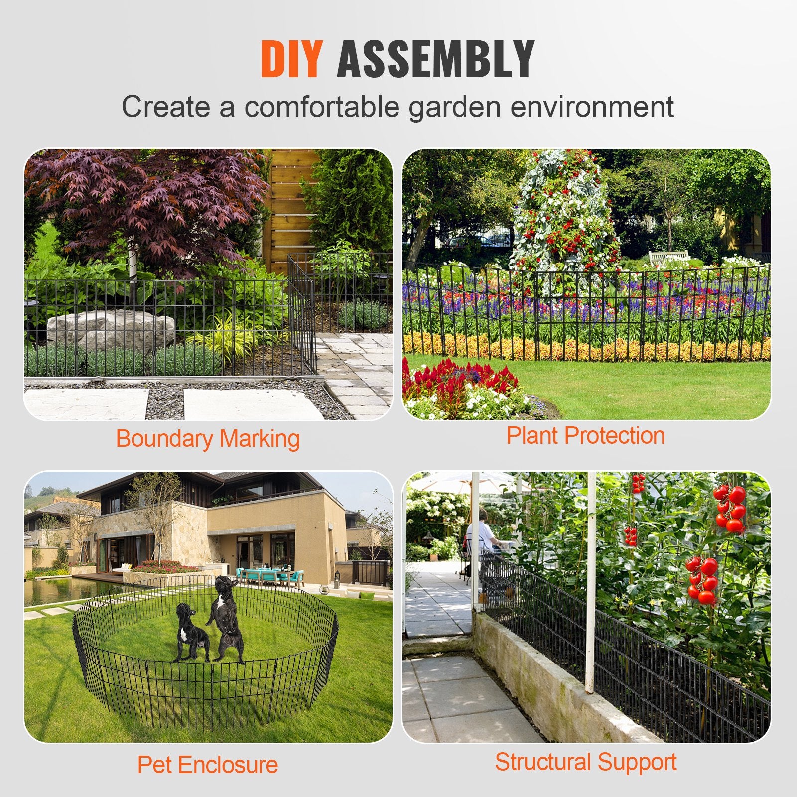 19-Pack Decorative Animal Barrier Fence, 17in Tall x 11ft Long, Durable Metal Dog Fence with 1.5 Inch Spike Spacing for Yard & Patio