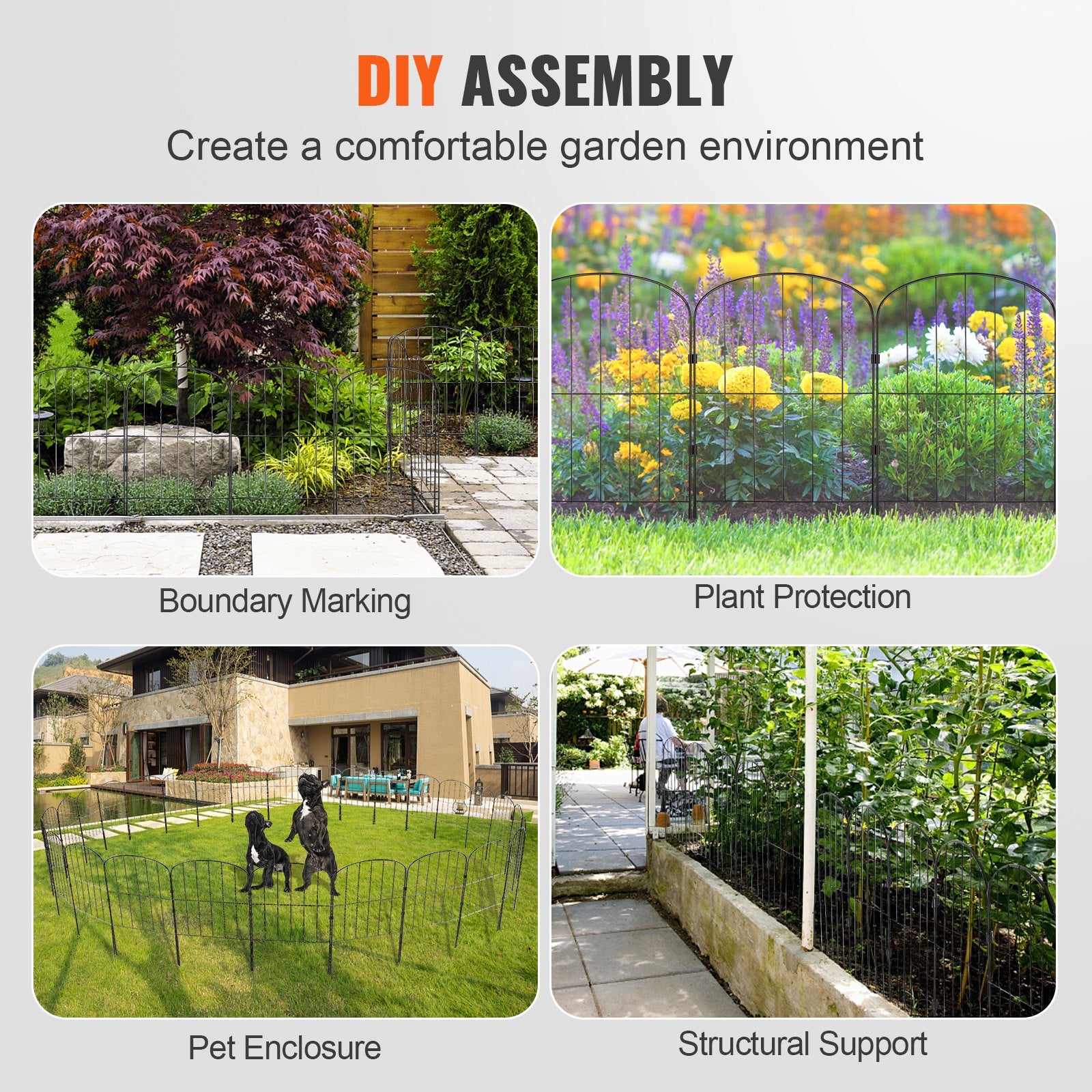 24" x 30ft Durable Metal Garden Fence, Animal Barrier with Tight Spike Spacing, Decorative Outdoor Dog Fencing for Yard & Patio, 28 Panels