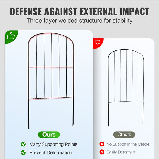 Title: Durable 24in x 11ft Animal Barrier Fence, Decorative Metal Dog Fencing with 2" Spikes for Garden, Yard, Patio, 10 Pack
