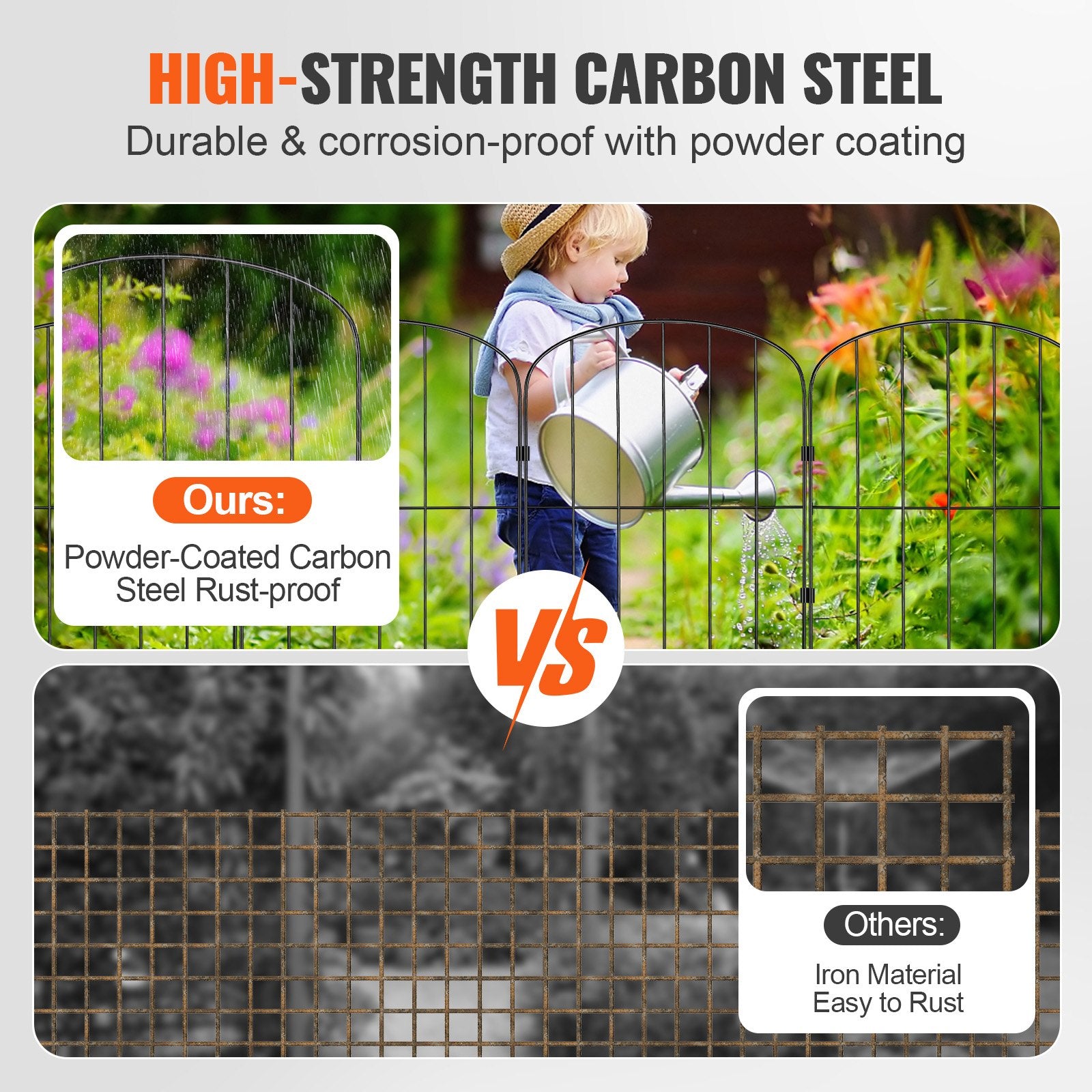 Title: Durable 24in x 11ft Animal Barrier Fence, Decorative Metal Dog Fencing with 2" Spikes for Garden, Yard, Patio, 10 Pack