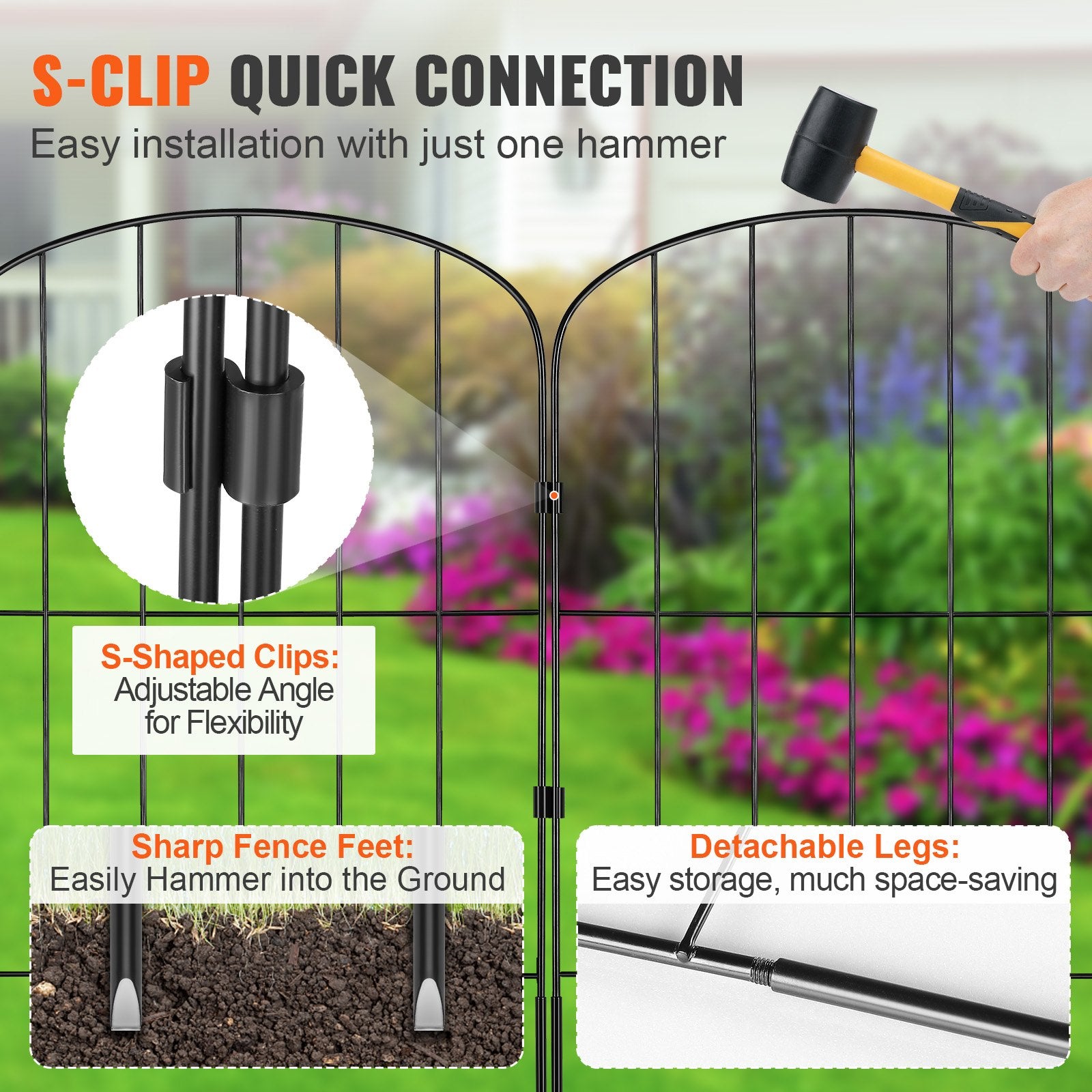 Title: Durable 24in x 11ft Animal Barrier Fence, Decorative Metal Dog Fencing with 2" Spikes for Garden, Yard, Patio, 10 Pack