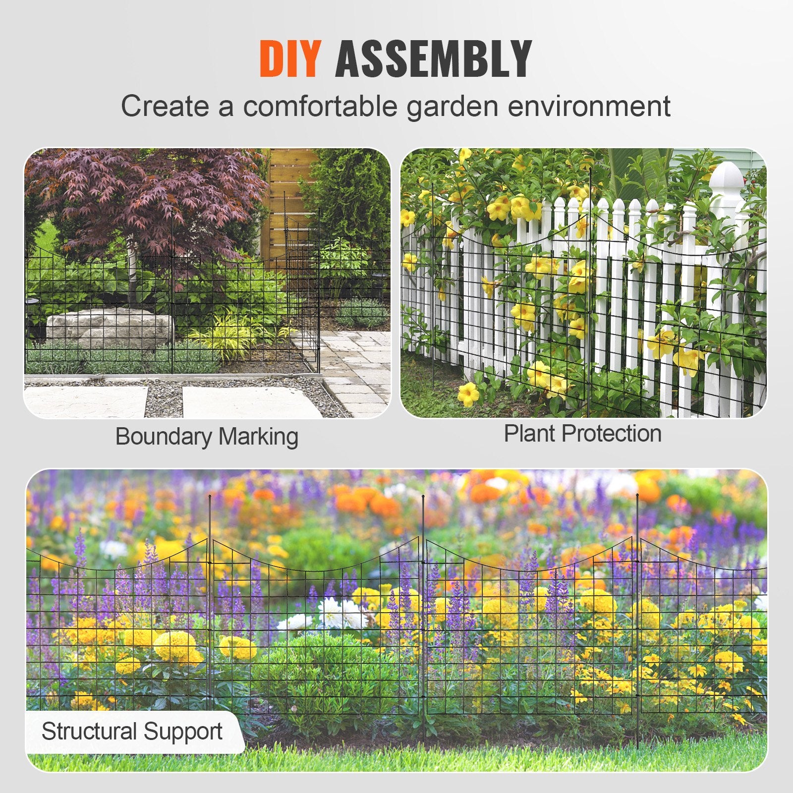 Sturdy 36.6in Tall Garden Fence Panels, Metal Animal Barrier with 2.5in Spikes, Decorative Steel Dog Fence for Yard & Patio, 5 Pack