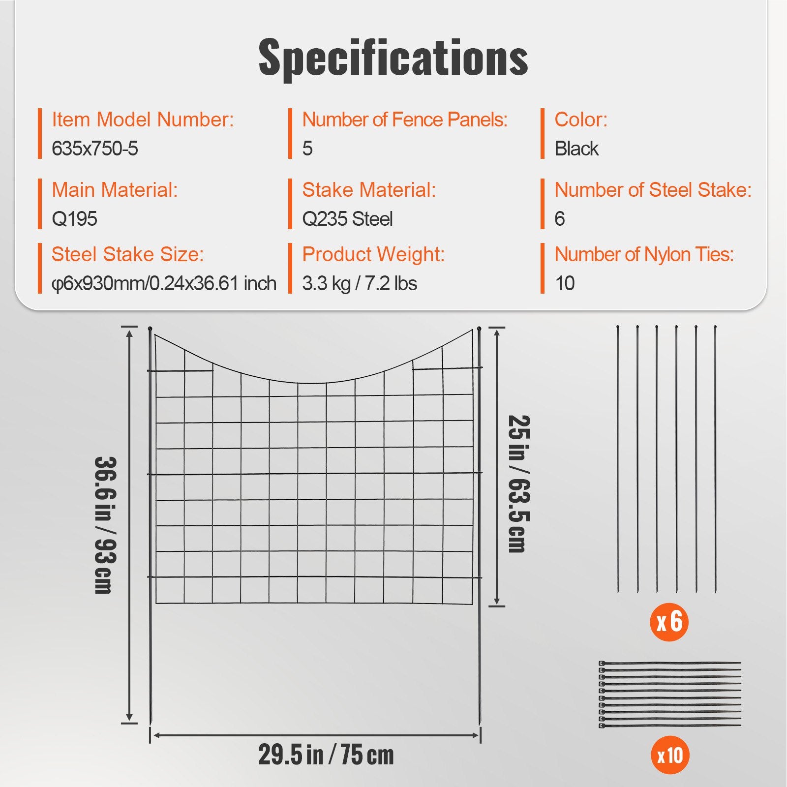 Sturdy 36.6in Tall Garden Fence Panels, Metal Animal Barrier with 2.5in Spikes, Decorative Steel Dog Fence for Yard & Patio, 5 Pack