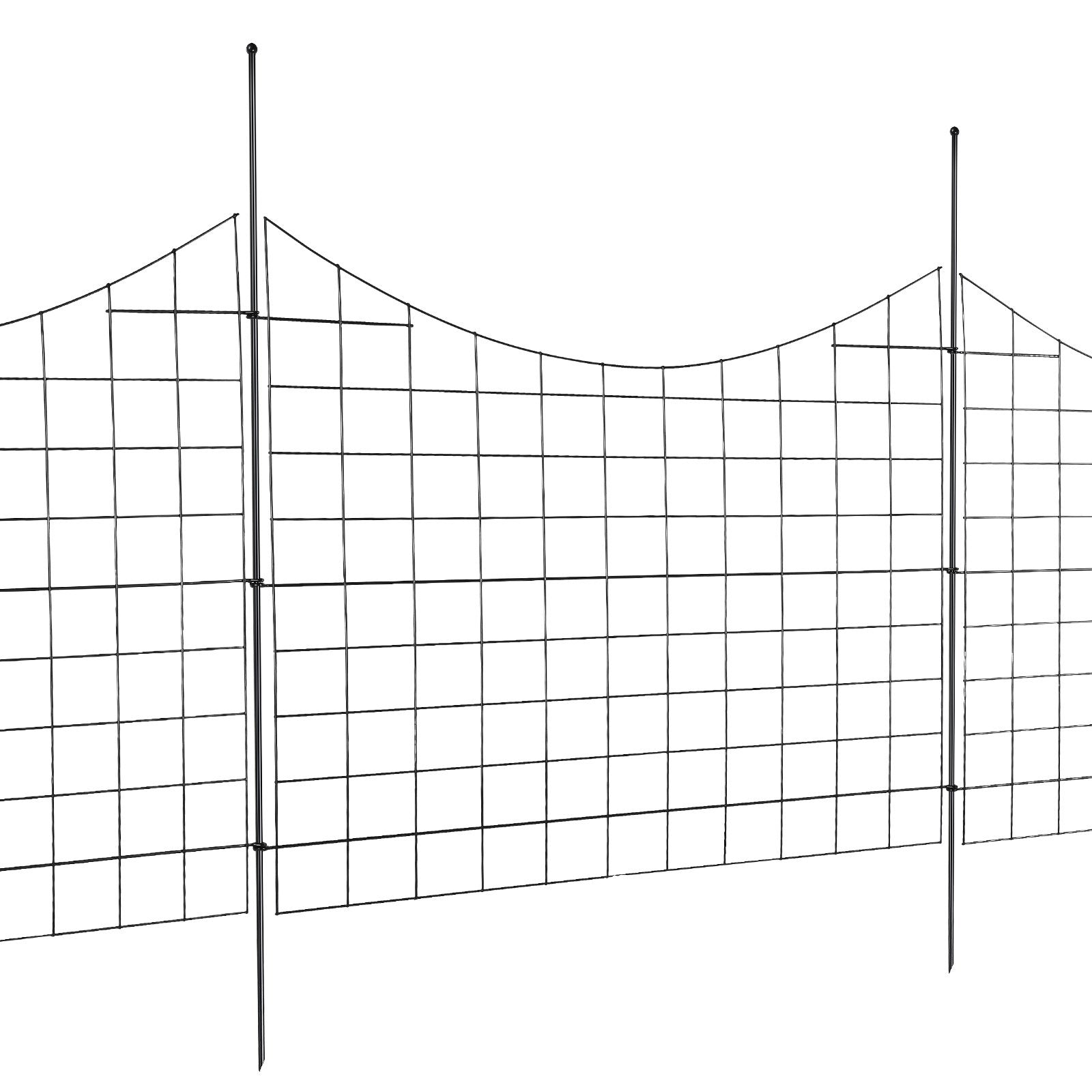 Sturdy 36.6in Tall Garden Fence Panels, Metal Animal Barrier with 2.5in Spikes, Decorative Steel Dog Fence for Yard & Patio, 5 Pack