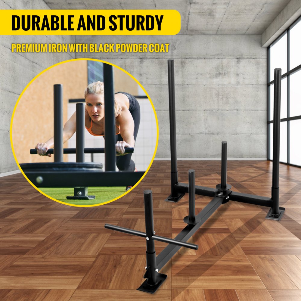 Heavy-Duty Black Fitness Sled for Speed and Athletic Training, 44x30.5x36 Inches, Durable Iron Construction with Powder Coat Finish