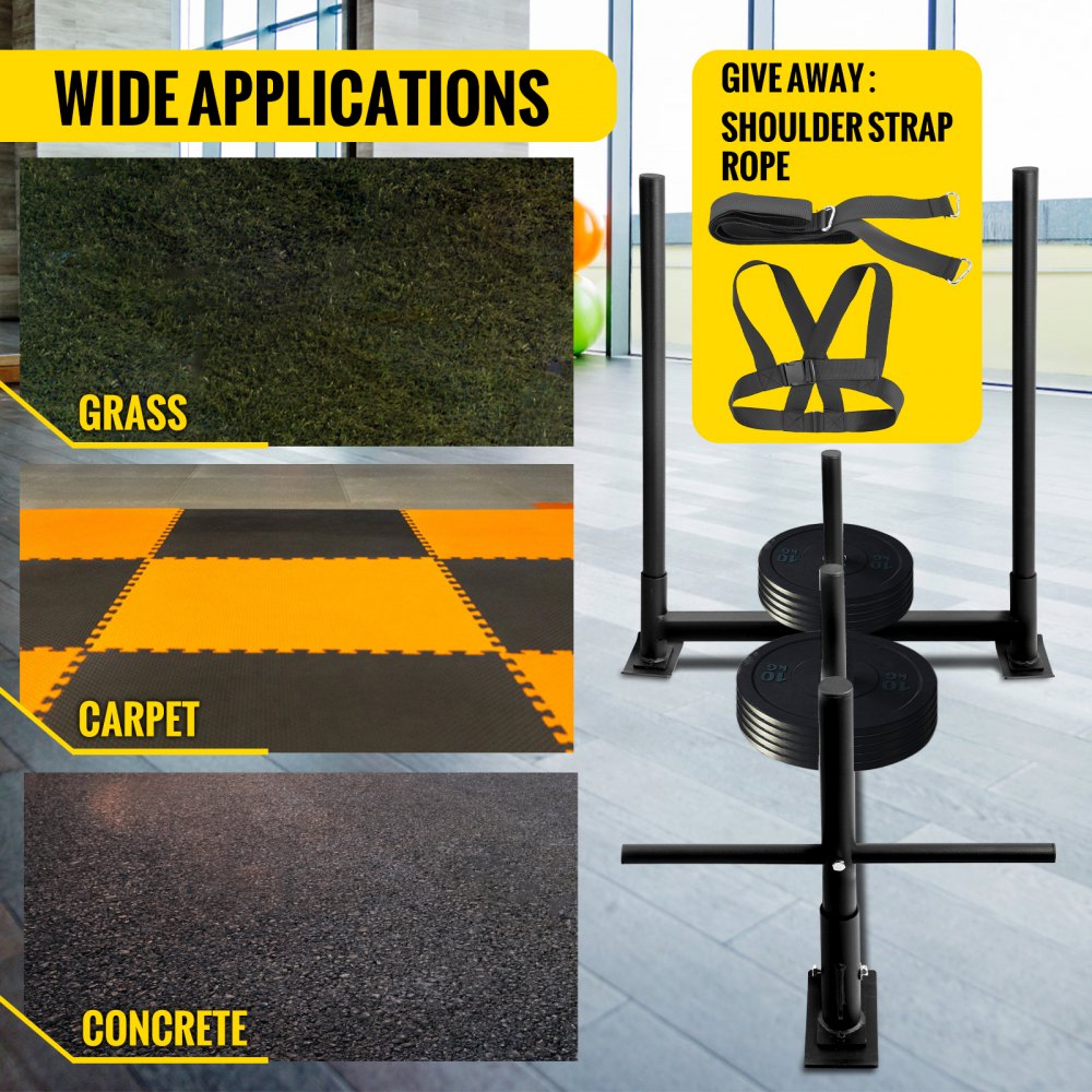 Heavy-Duty Black Fitness Sled for Speed and Athletic Training, 44x30.5x36 Inches, Durable Iron Construction with Powder Coat Finish