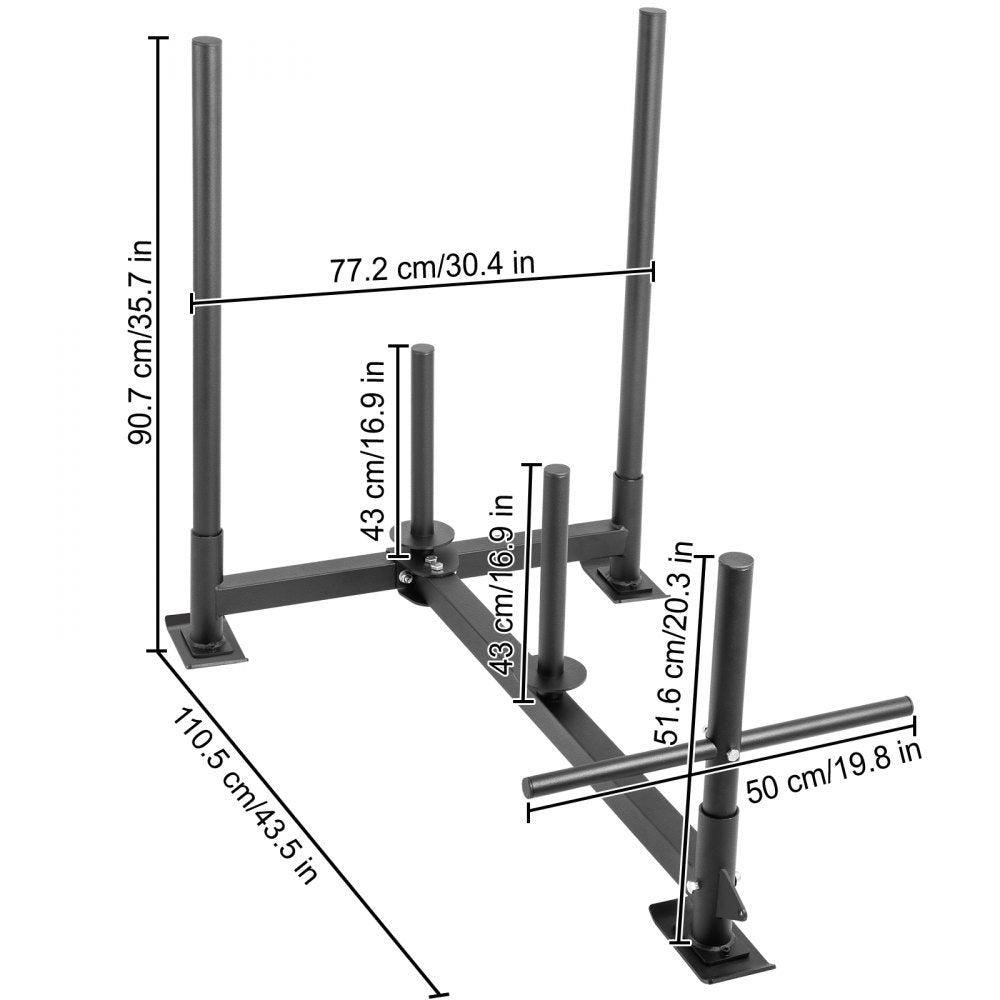 Heavy-Duty Black Fitness Sled for Speed and Athletic Training, 44x30.5x36 Inches, Durable Iron Construction with Powder Coat Finish