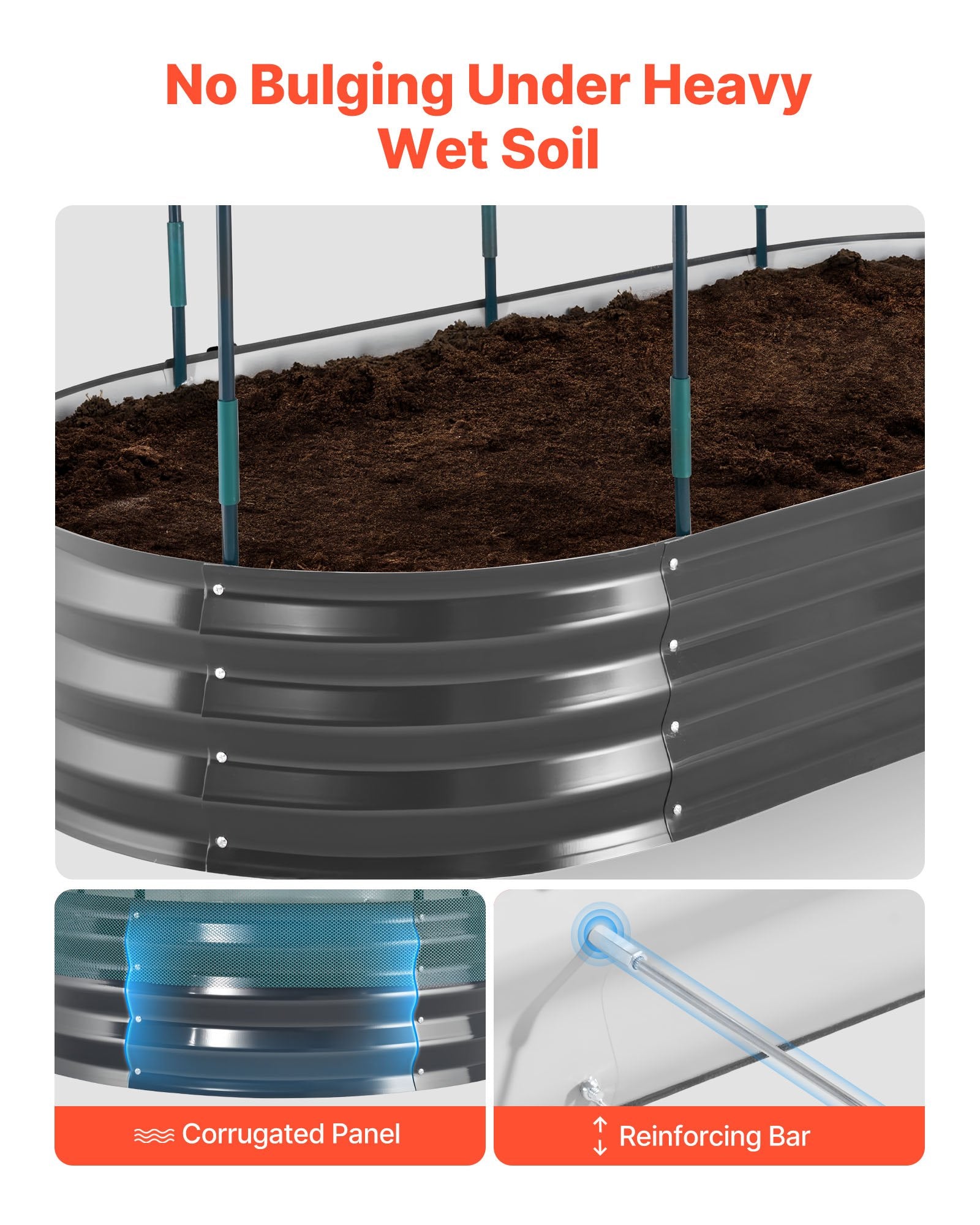 Oval Galvanized Raised Garden Bed with Self-Watering System & Mesh Cover, Rustproof Alu-Zinc Planter for Vegetables & Flowers, Large Capacity 6x3x1 ft, Dark Gray