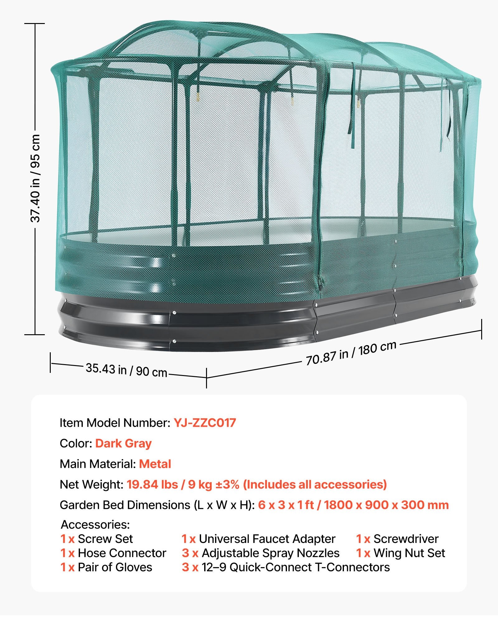 Oval Galvanized Raised Garden Bed with Self-Watering System & Mesh Cover, Rustproof Alu-Zinc Planter for Vegetables & Flowers, Large Capacity 6x3x1 ft, Dark Gray