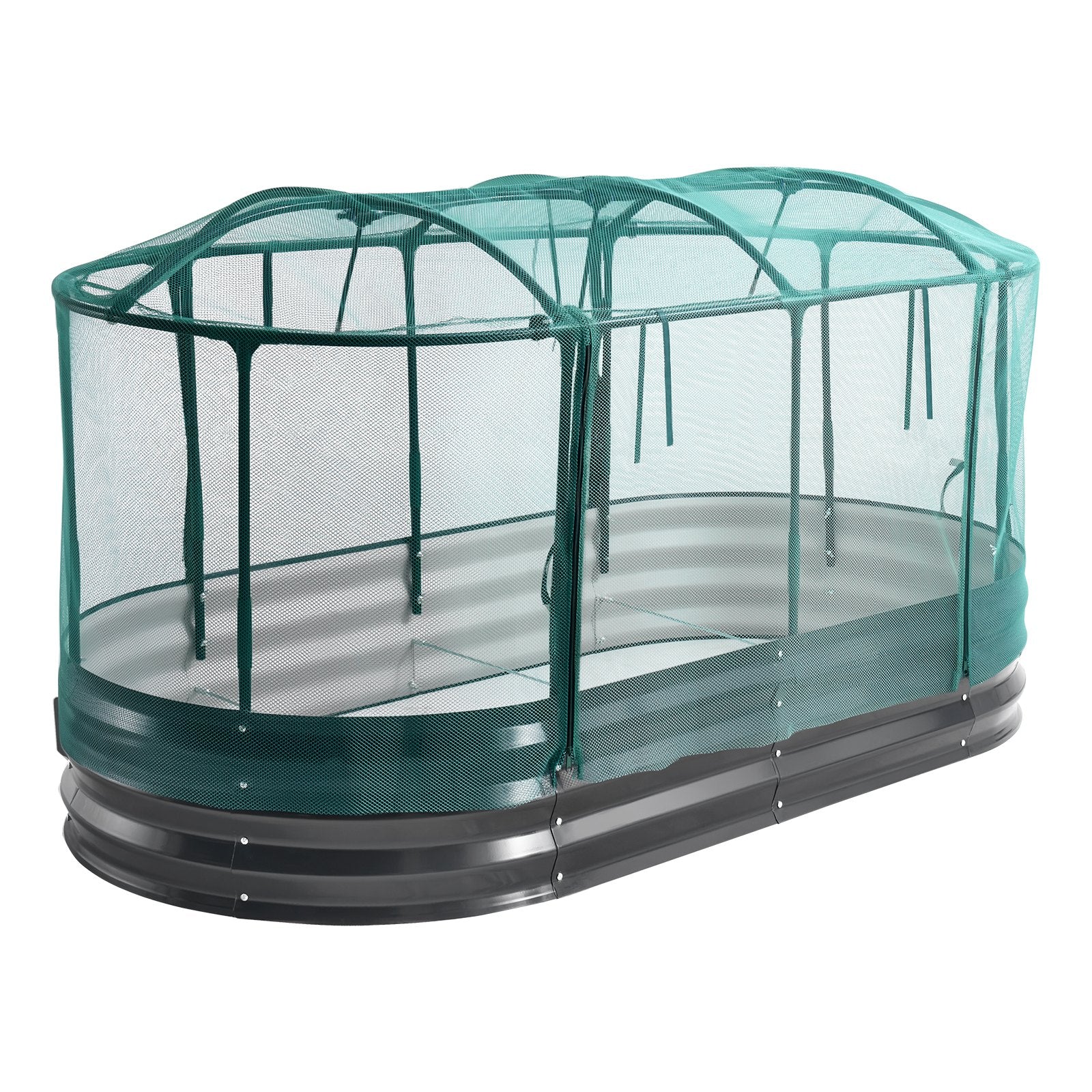 Oval Galvanized Raised Garden Bed with Self-Watering System & Mesh Cover, Rustproof Alu-Zinc Planter for Vegetables & Flowers, Large Capacity 6x3x1 ft, Dark Gray