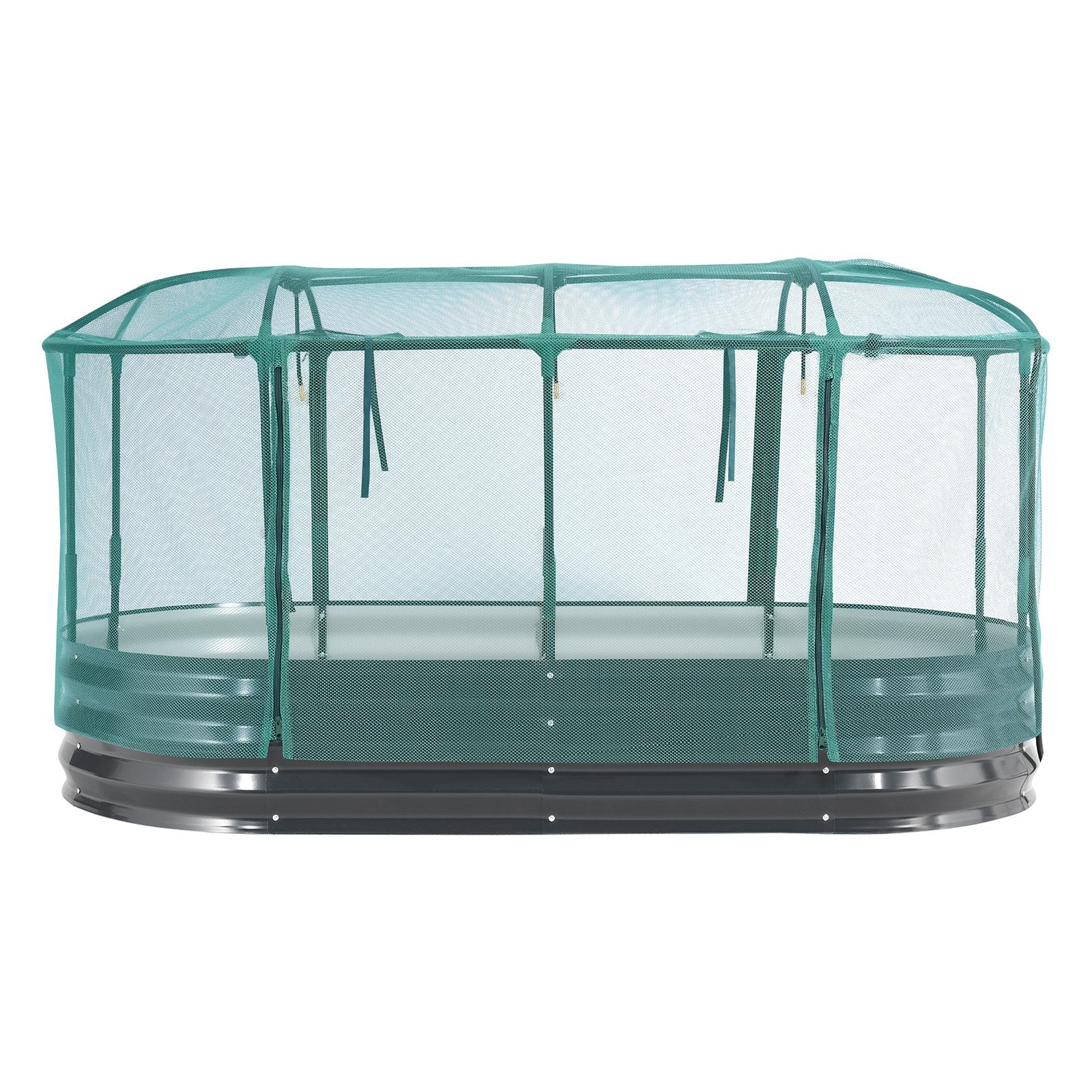 Oval Galvanized Raised Garden Bed with Self-Watering System & Mesh Cover, Rustproof Alu-Zinc Planter for Vegetables & Flowers, Large Capacity 6x3x1 ft, Dark Gray
