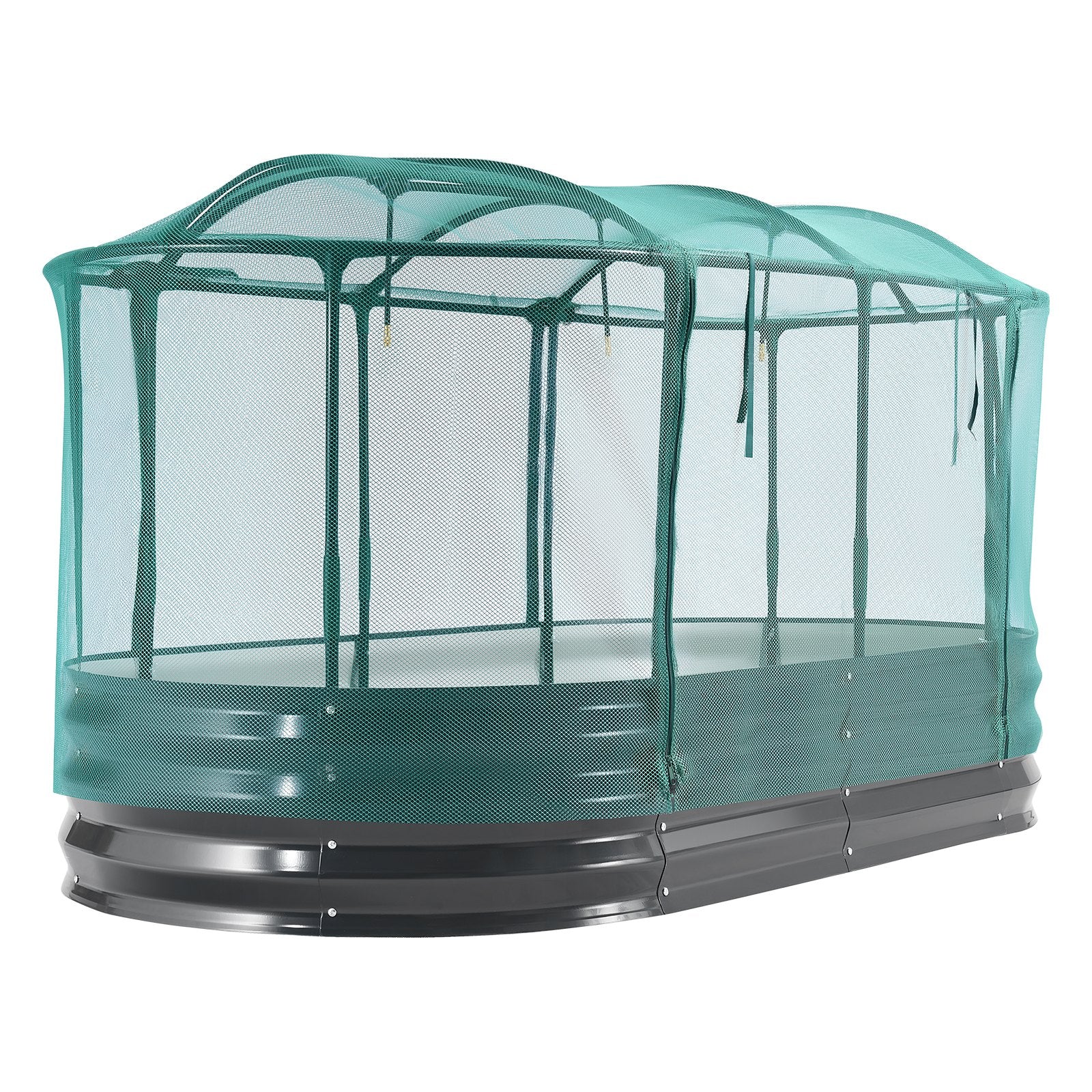 Oval Galvanized Raised Garden Bed with Self-Watering System & Mesh Cover, Rustproof Alu-Zinc Planter for Vegetables & Flowers, Large Capacity 6x3x1 ft, Dark Gray