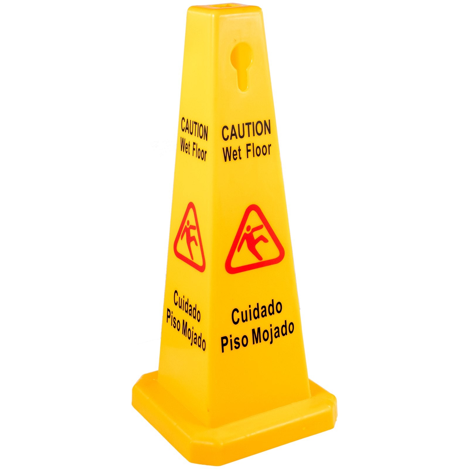 3 Pack Yellow Floor Safety Cones with 4-Sided Bilingual Caution Wet Floor Signs for Indoor & Outdoor Public Safety, Stackable & Portable