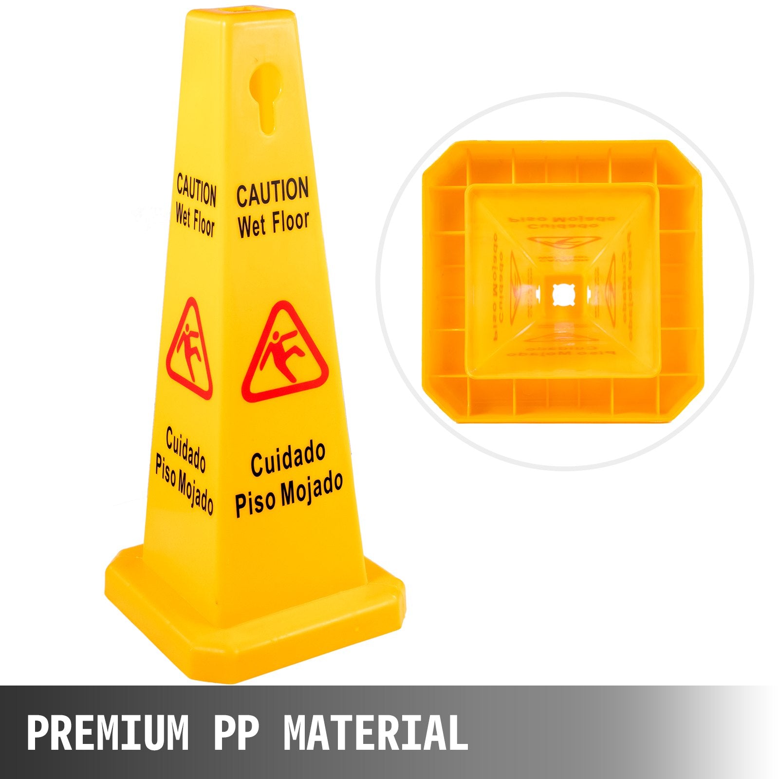 3 Pack Yellow Floor Safety Cones with 4-Sided Bilingual Caution Wet Floor Signs for Indoor & Outdoor Public Safety, Stackable & Portable