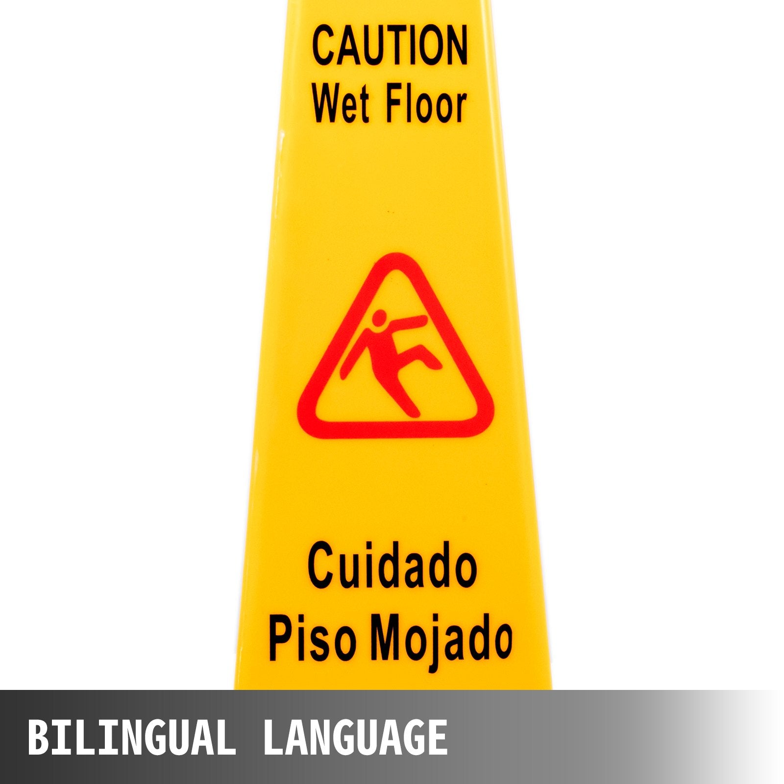 3 Pack Yellow Floor Safety Cones with 4-Sided Bilingual Caution Wet Floor Signs for Indoor & Outdoor Public Safety, Stackable & Portable