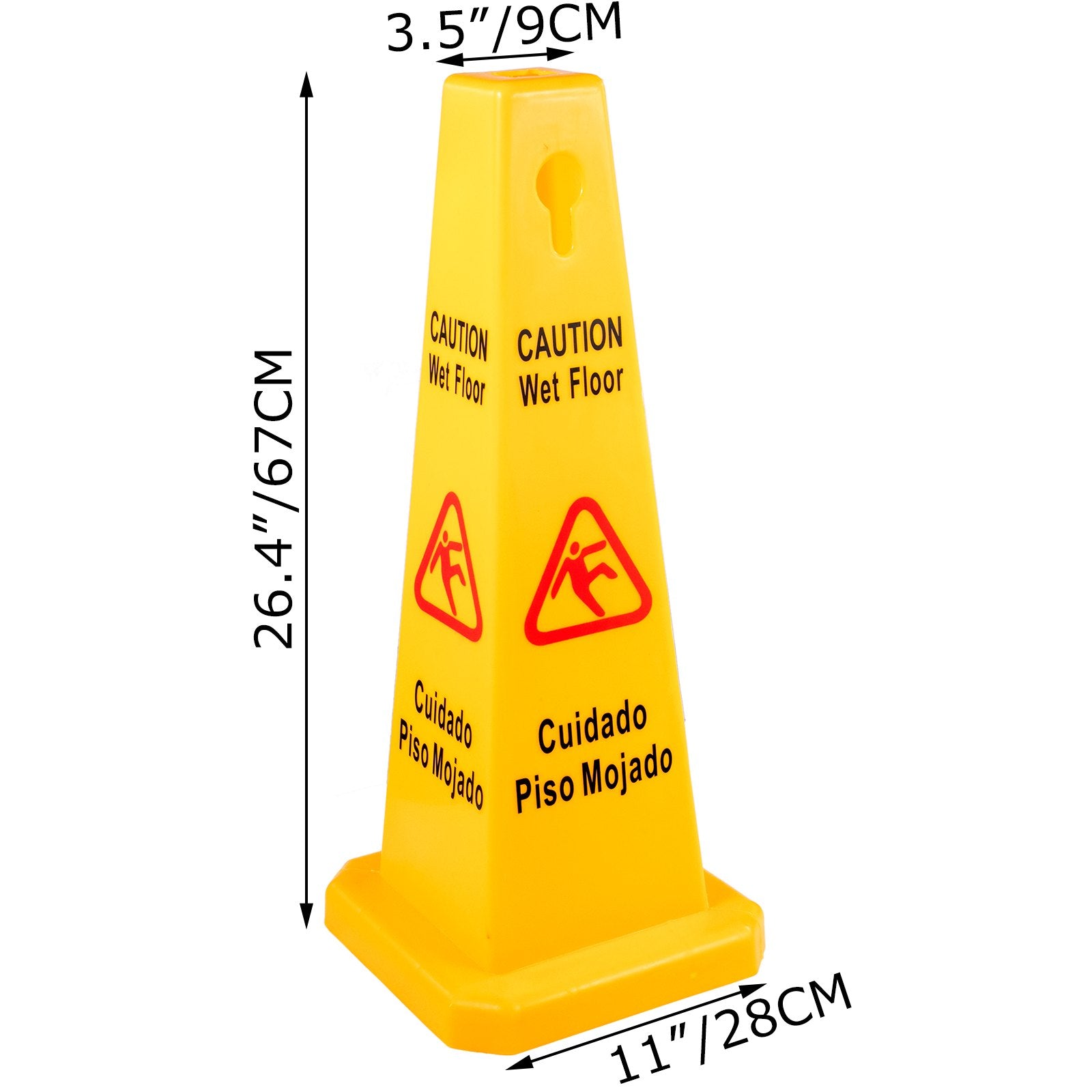 3 Pack Yellow Floor Safety Cones with 4-Sided Bilingual Caution Wet Floor Signs for Indoor & Outdoor Public Safety, Stackable & Portable