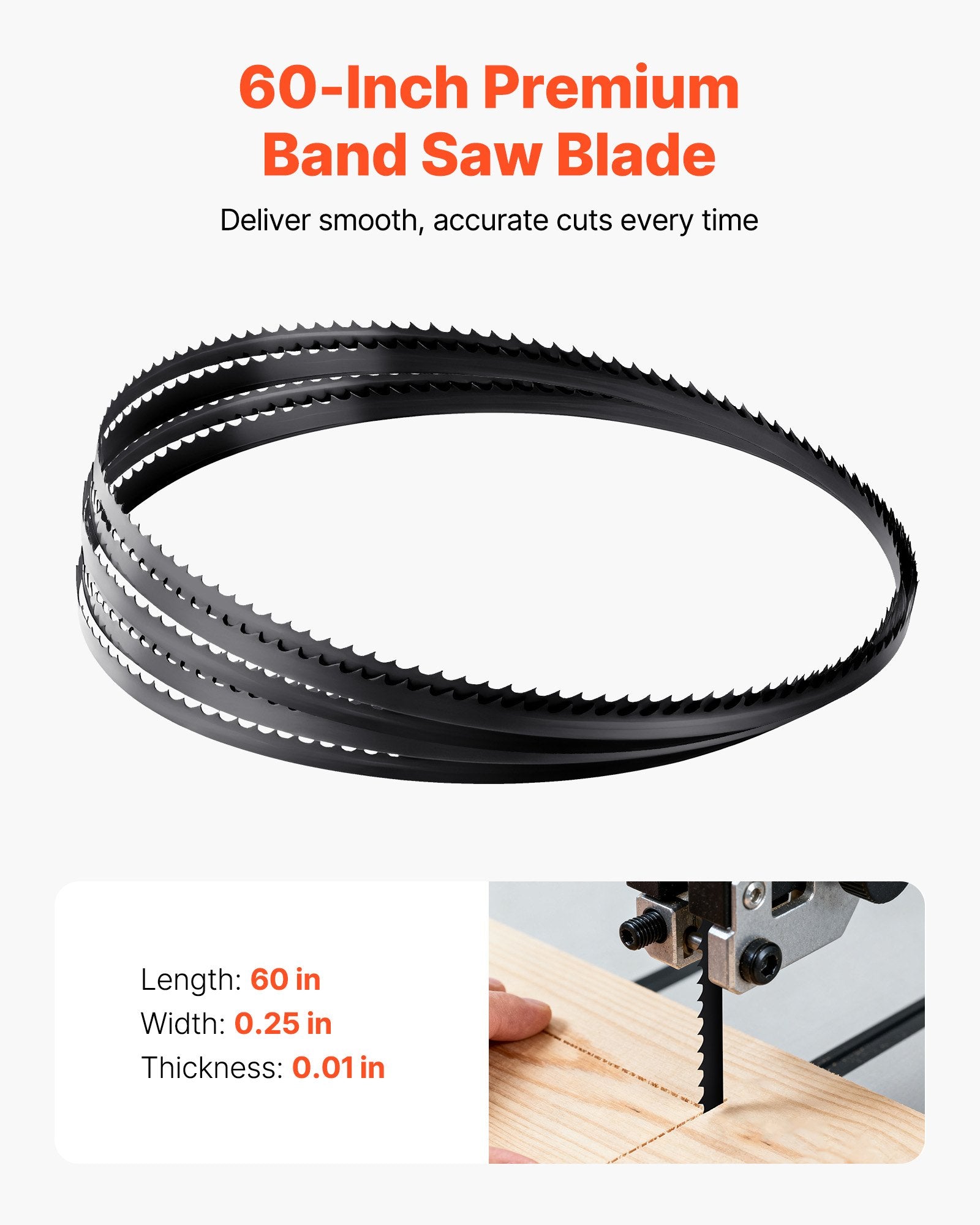 60-Inch Bandsaw Blade, 6 TPI, SK5 Carbon Steel, 15 HRC Hard Teeth, Fits Major Woodworking Bandsaws, 0.25-Inch Width, 1 Pack, High-Performance Cutting Tool