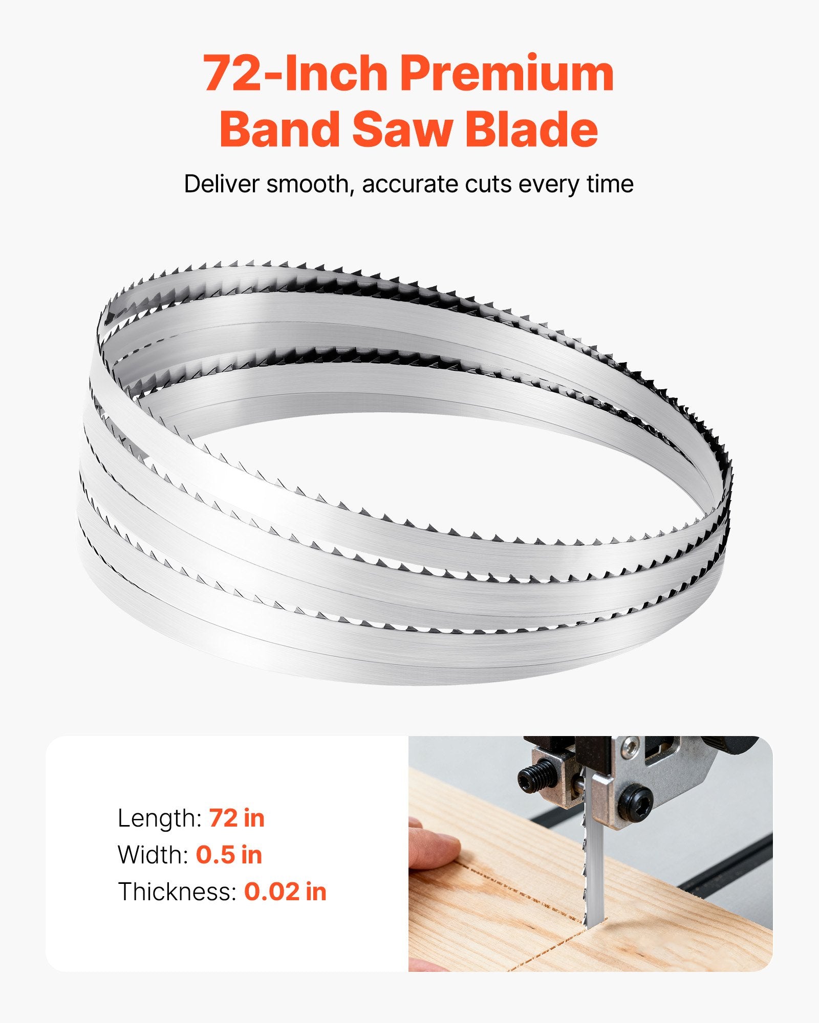 72 Inch Bandsaw Blade - Durable 4 TPI, 18 HRC Hardened Teeth, SK5 Carbon Steel, Fits Major Woodworking Saws, 0.5 Inch Width, 1 Pack