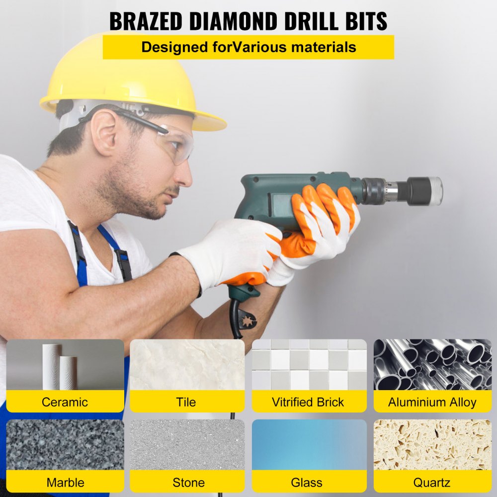 Versatile Diamond Hole Saw Kit for Tile, Ceramic, and Porcelain with Multiple Bit Sizes and SDS Compatibility