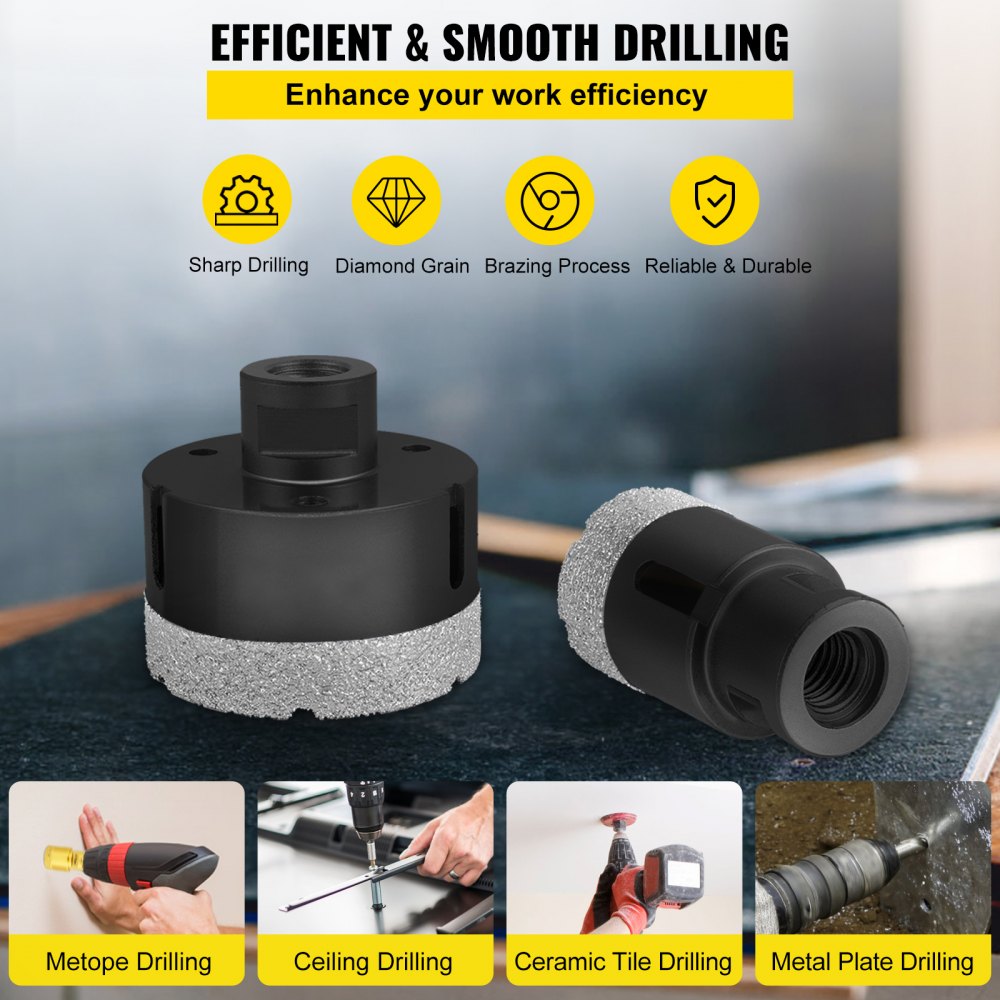 Versatile Diamond Hole Saw Kit for Tile, Ceramic, and Porcelain with Multiple Bit Sizes and SDS Compatibility