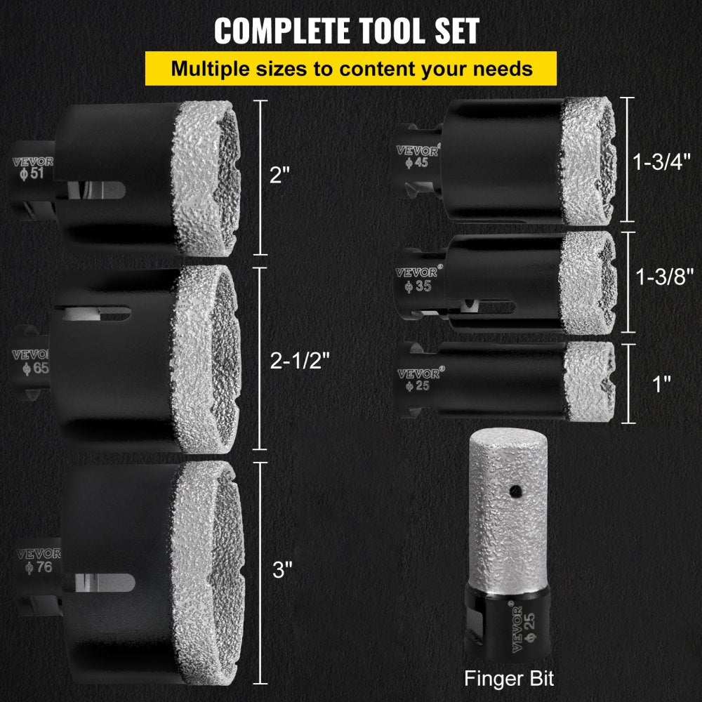 Versatile Diamond Hole Saw Kit for Tile, Ceramic, and Porcelain with Multiple Bit Sizes and SDS Compatibility