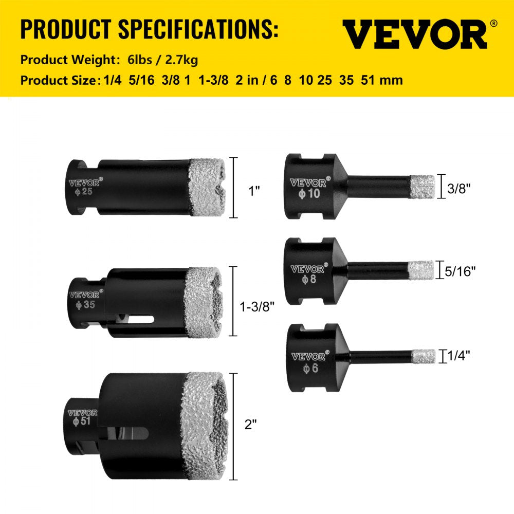 Versatile 6-Piece Diamond Drill Bit Set for Precise Tile and Stone Cutting