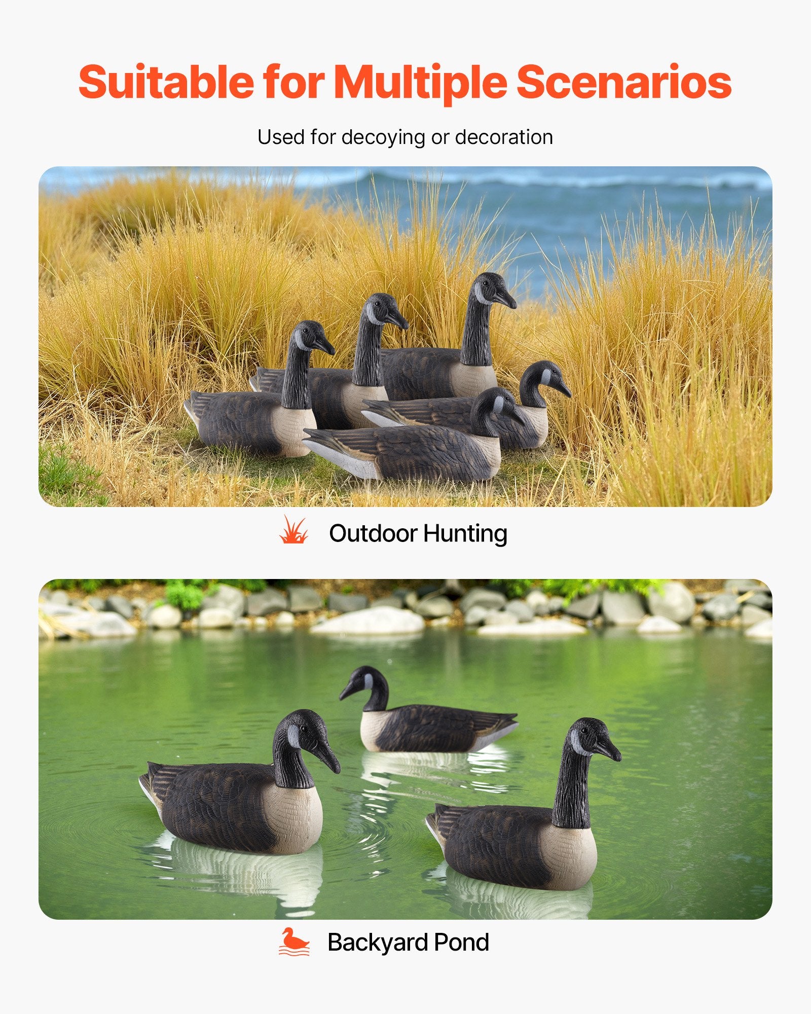 Ultra Realistic Canada Goose Decoys for Waterfowl Hunting – Durable Floating Plastic for Pool, Pond, Lake, and Garden Decor, Easy to Carry, 6-Pack