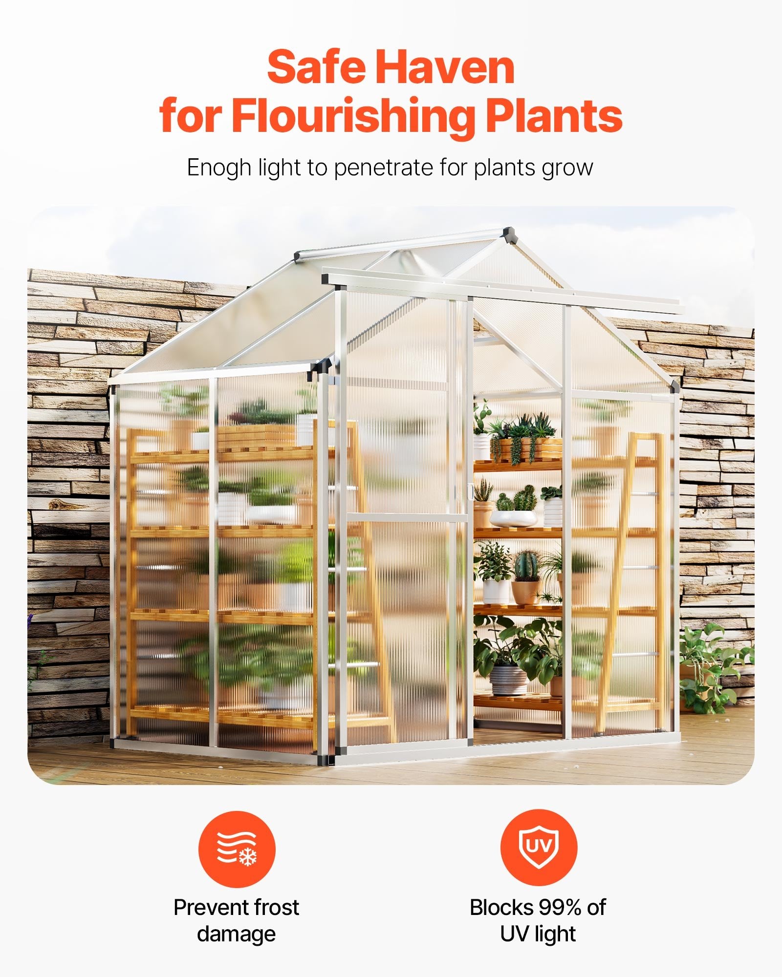 Compact 6x4 Ft Polycarbonate Greenhouse with Sliding Door, Adjustable Vent Windows, Durable Aluminum Frame for Backyard Gardening