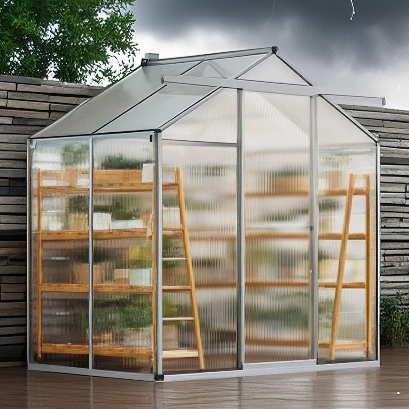 Compact 6x4 Ft Polycarbonate Greenhouse with Sliding Door, Adjustable Vent Windows, Durable Aluminum Frame for Backyard Gardening