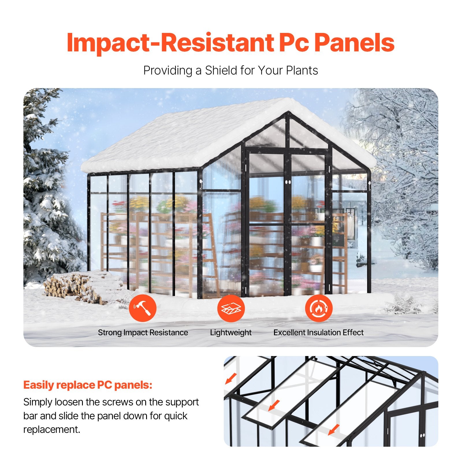 Spacious 8x10 Ft Polycarbonate Greenhouse with Dual Vents and Hinged Door, Durable Aluminum Frame for Outdoor Gardens and Backyards