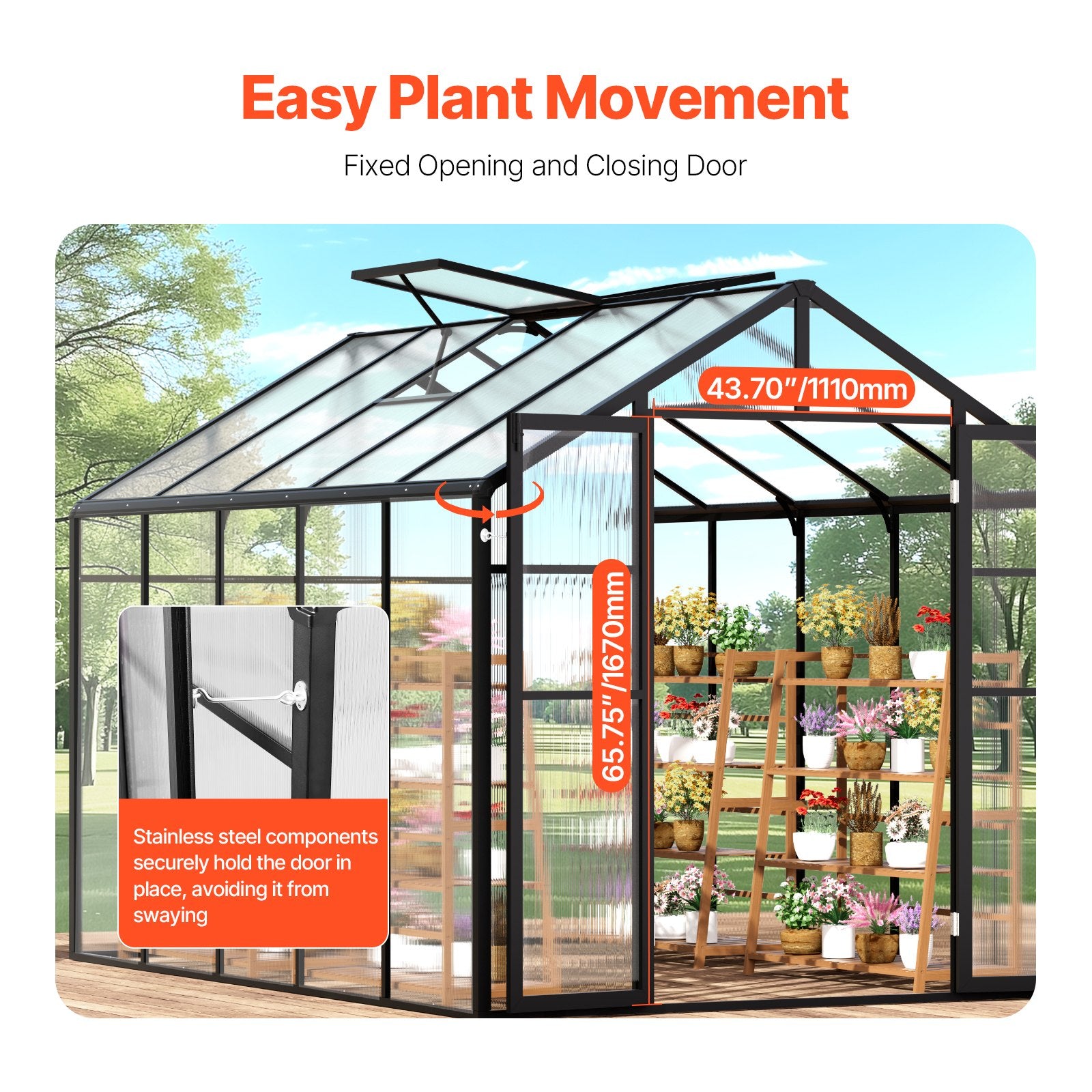 Spacious 8x10 Ft Polycarbonate Greenhouse with Dual Vents and Hinged Door, Durable Aluminum Frame for Outdoor Gardens and Backyards