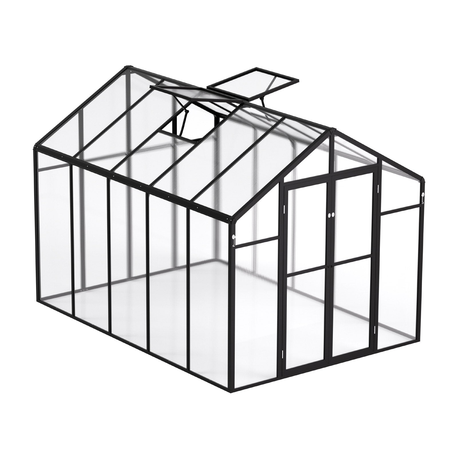 Spacious 8x10 Ft Polycarbonate Greenhouse with Dual Vents and Hinged Door, Durable Aluminum Frame for Outdoor Gardens and Backyards