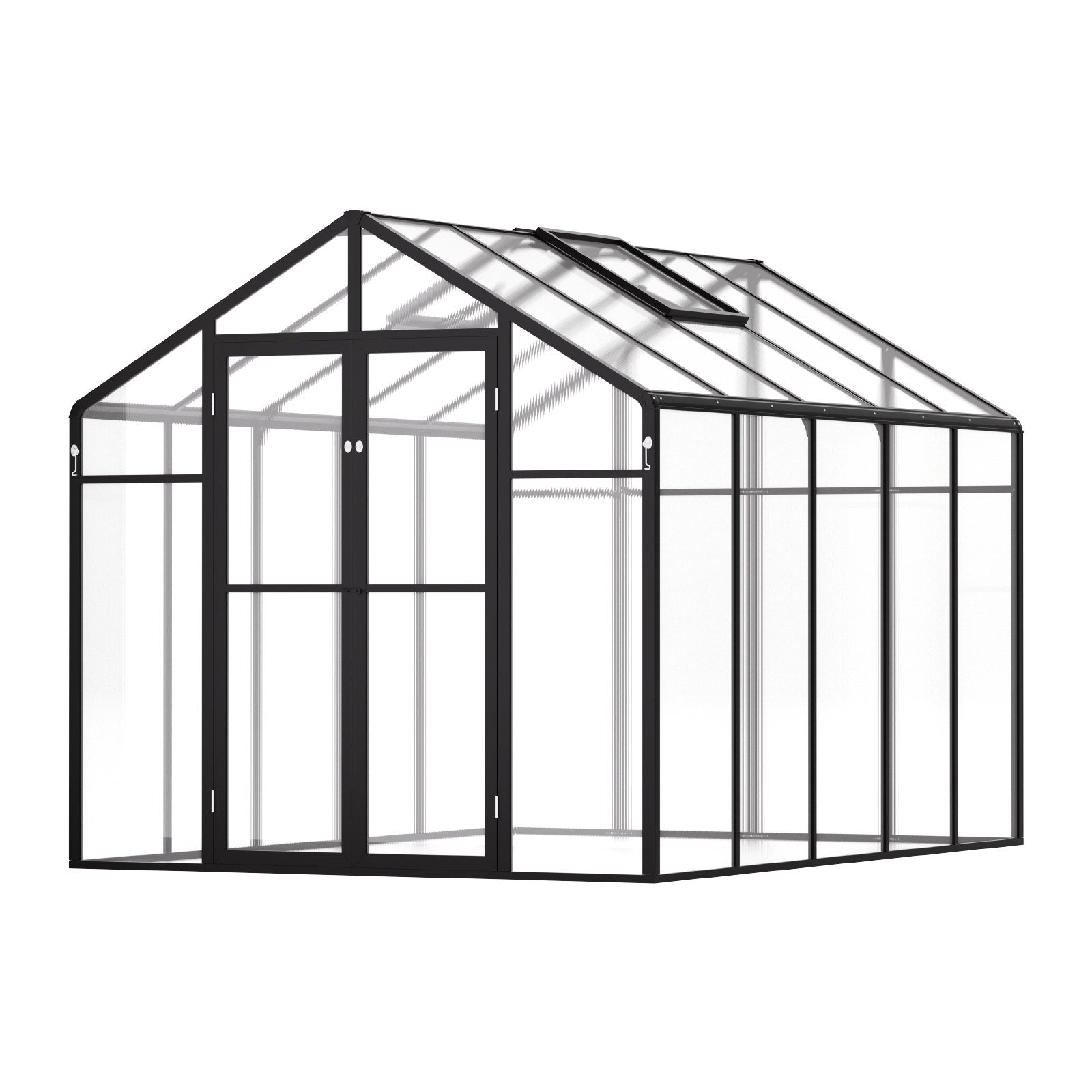 Spacious 8x10 Ft Polycarbonate Greenhouse with Dual Vents and Hinged Door, Durable Aluminum Frame for Outdoor Gardens and Backyards