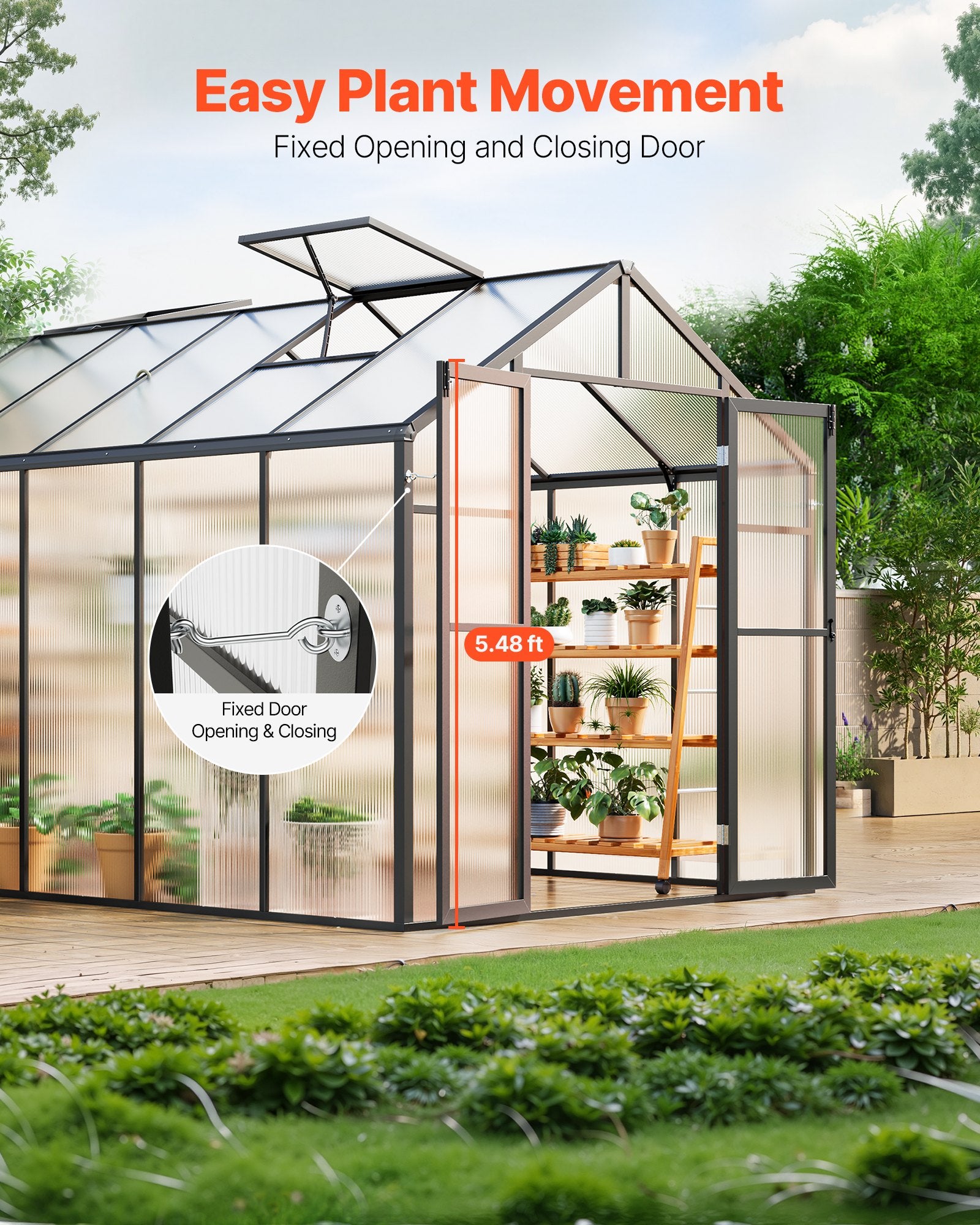 Spacious 8x12 Ft Polycarbonate Garden Greenhouse with Dual Vent Windows, Sturdy Aluminum Frame & Hinged Door for Outdoor Plant Protection