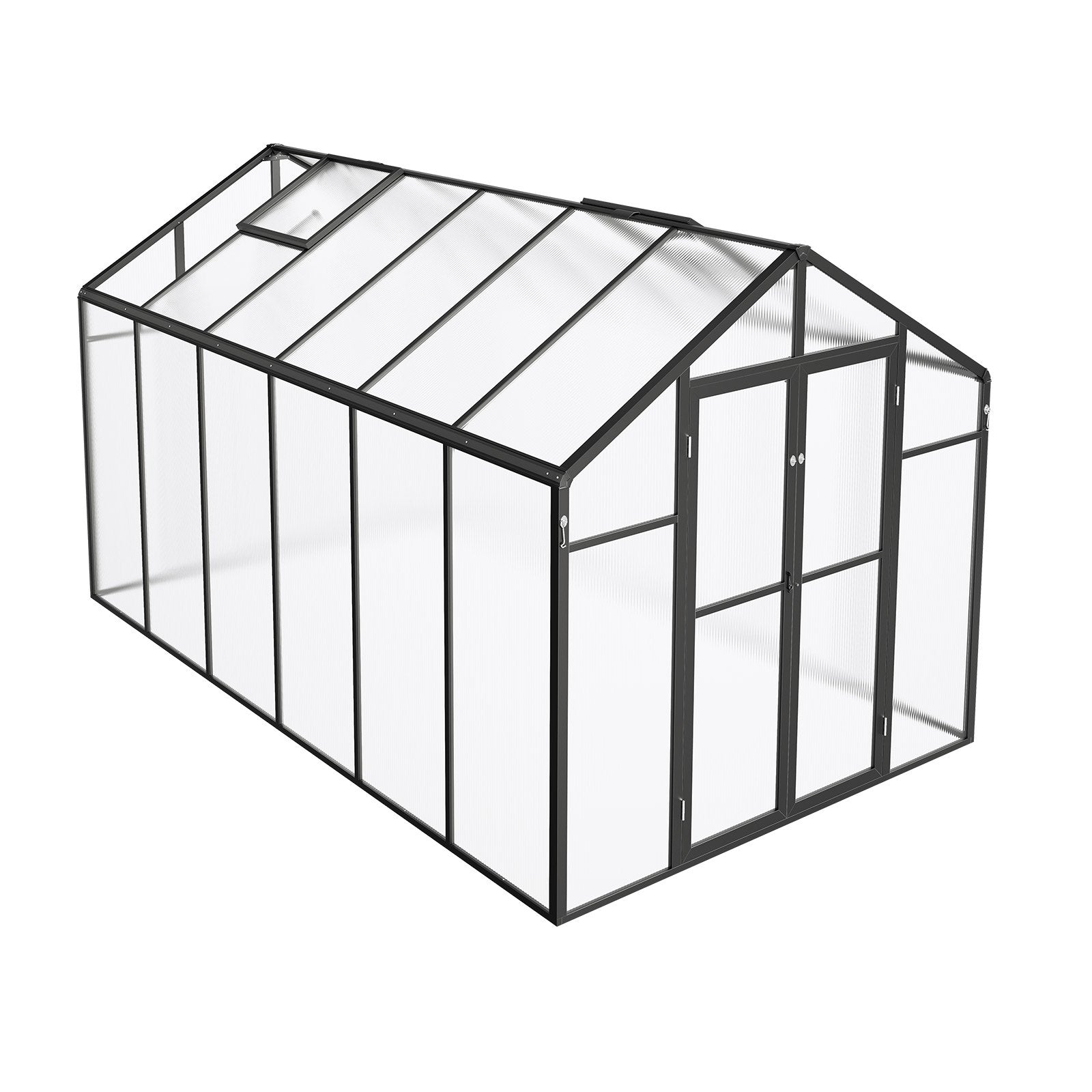 Spacious 8x12 Ft Polycarbonate Garden Greenhouse with Dual Vent Windows, Sturdy Aluminum Frame & Hinged Door for Outdoor Plant Protection