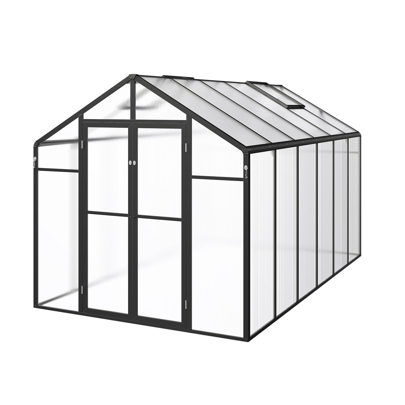 Spacious 8x12 Ft Polycarbonate Garden Greenhouse with Dual Vent Windows, Sturdy Aluminum Frame & Hinged Door for Outdoor Plant Protection