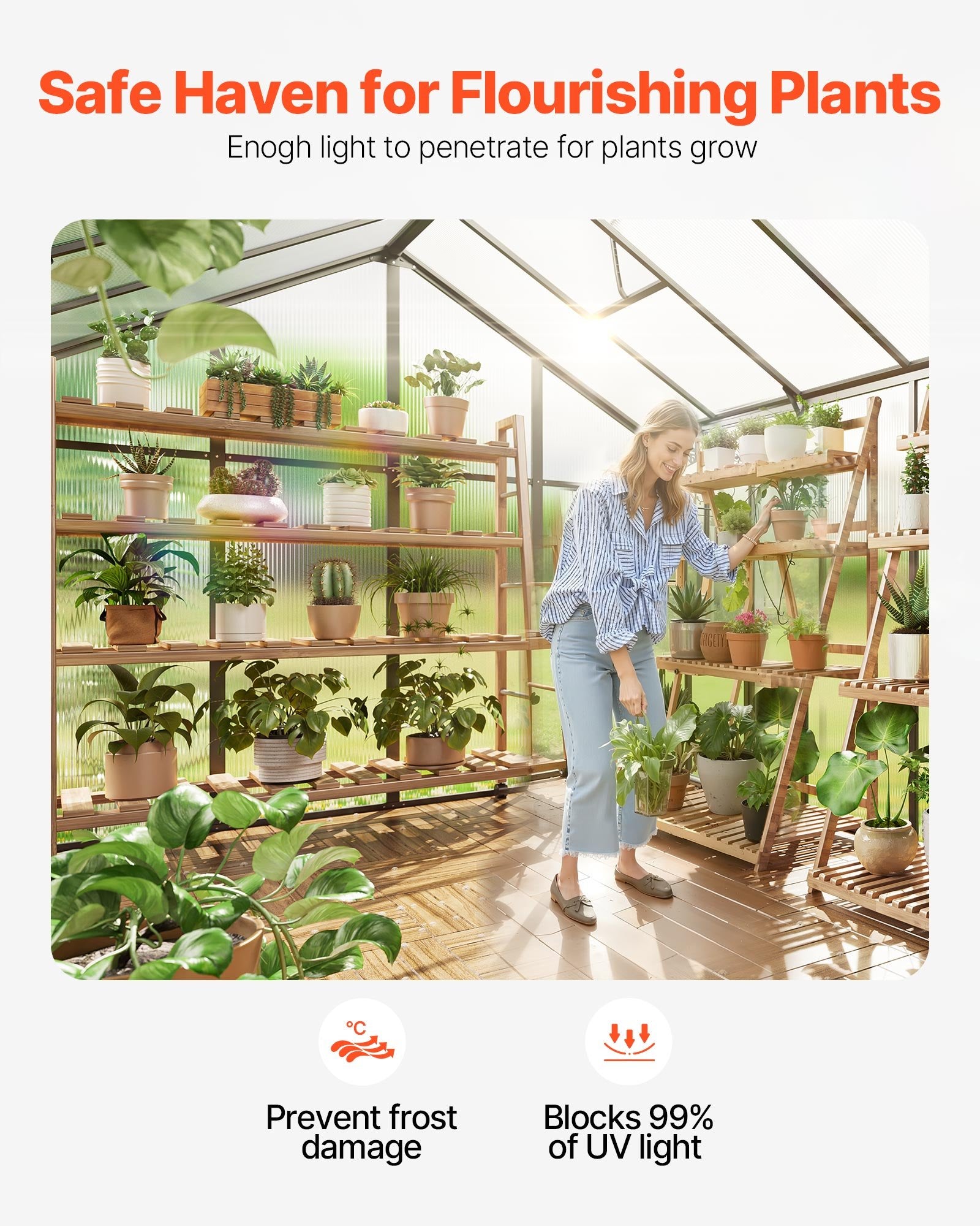 Spacious Polycarbonate Greenhouse 8x14 Ft with Dual Vent Windows, Pavilion Style, Aluminum Walk-in Kit for Garden & Backyard, UV Resistant, Hinged Door