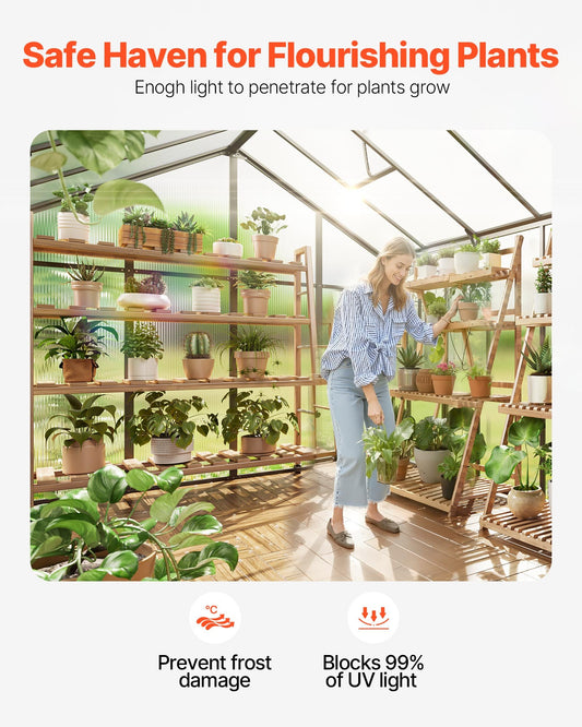 Spacious Polycarbonate Greenhouse 8x14 Ft with Dual Vent Windows, Pavilion Style, Aluminum Walk-in Kit for Garden & Backyard, UV Resistant, Hinged Door