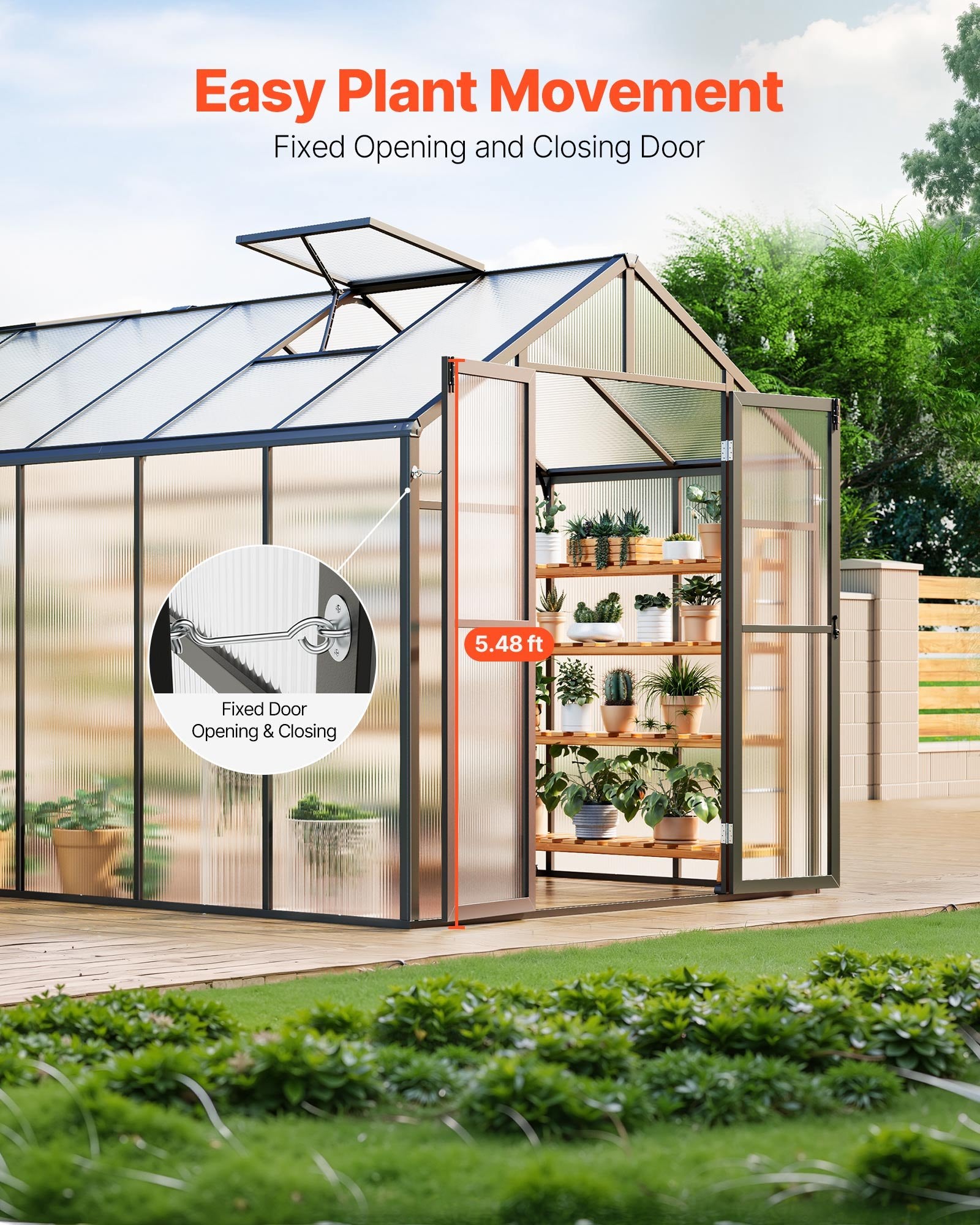 Spacious Polycarbonate Greenhouse 8x14 Ft with Dual Vent Windows, Pavilion Style, Aluminum Walk-in Kit for Garden & Backyard, UV Resistant, Hinged Door