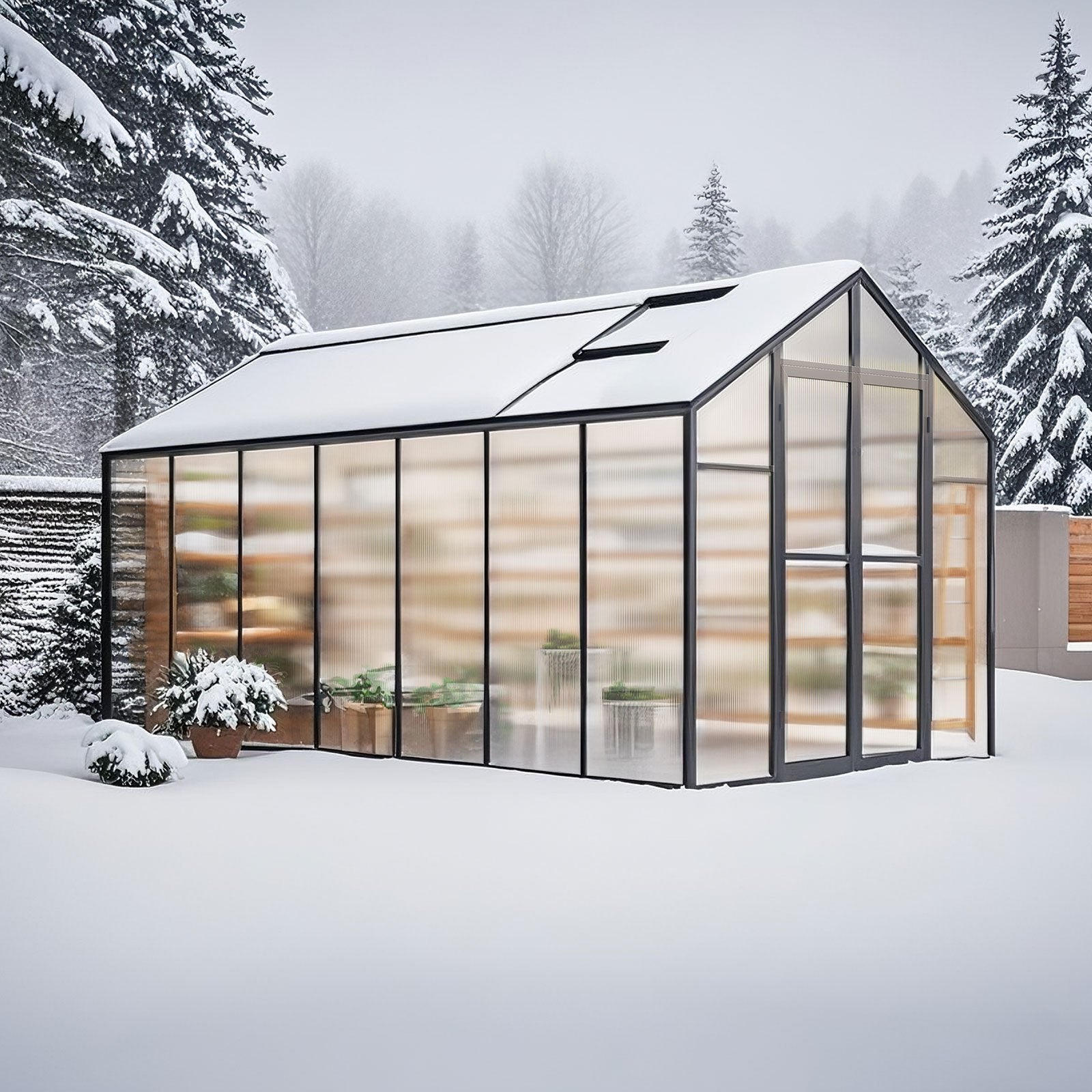 Spacious Polycarbonate Greenhouse 8x14 Ft with Dual Vent Windows, Pavilion Style, Aluminum Walk-in Kit for Garden & Backyard, UV Resistant, Hinged Door