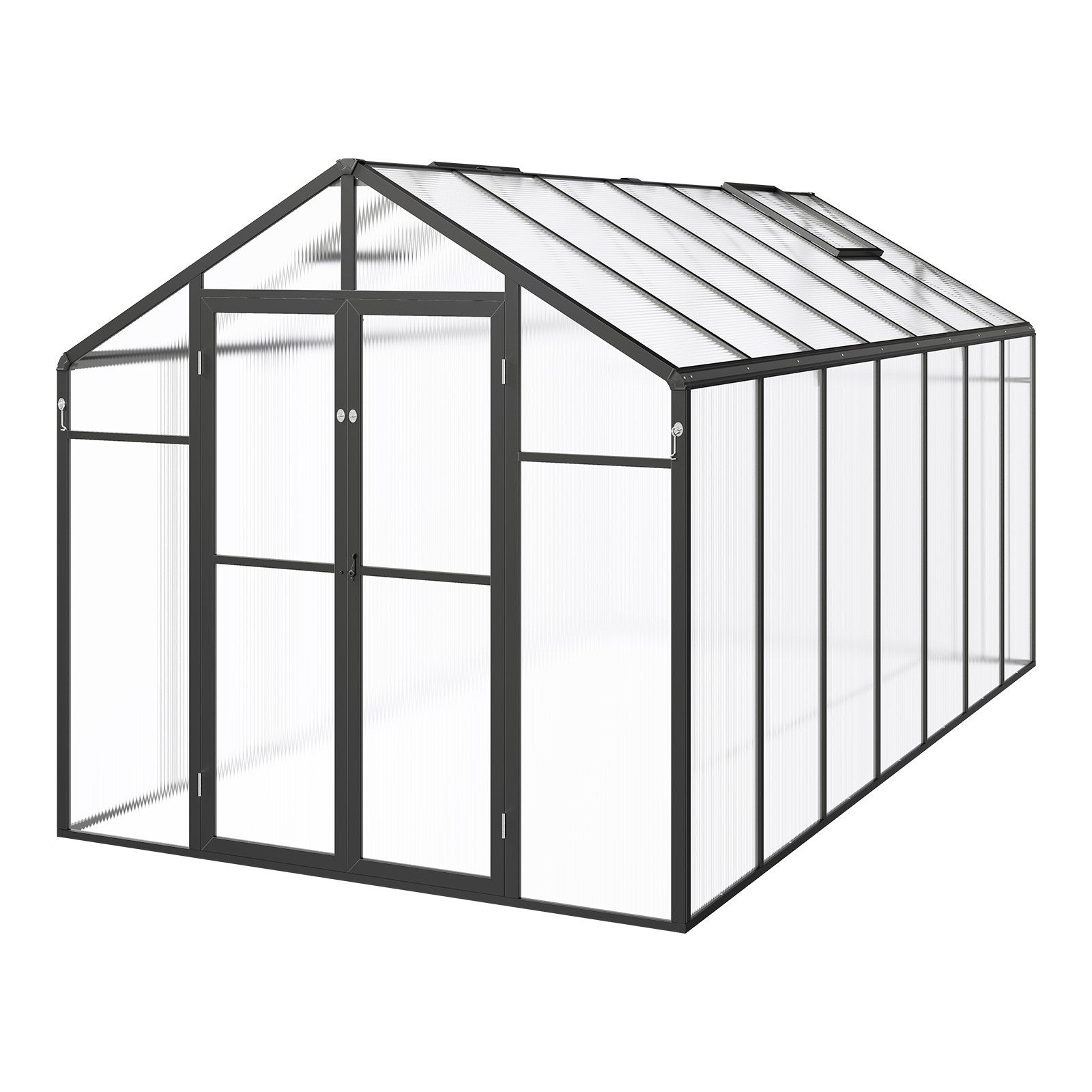 Spacious Polycarbonate Greenhouse 8x14 Ft with Dual Vent Windows, Pavilion Style, Aluminum Walk-in Kit for Garden & Backyard, UV Resistant, Hinged Door