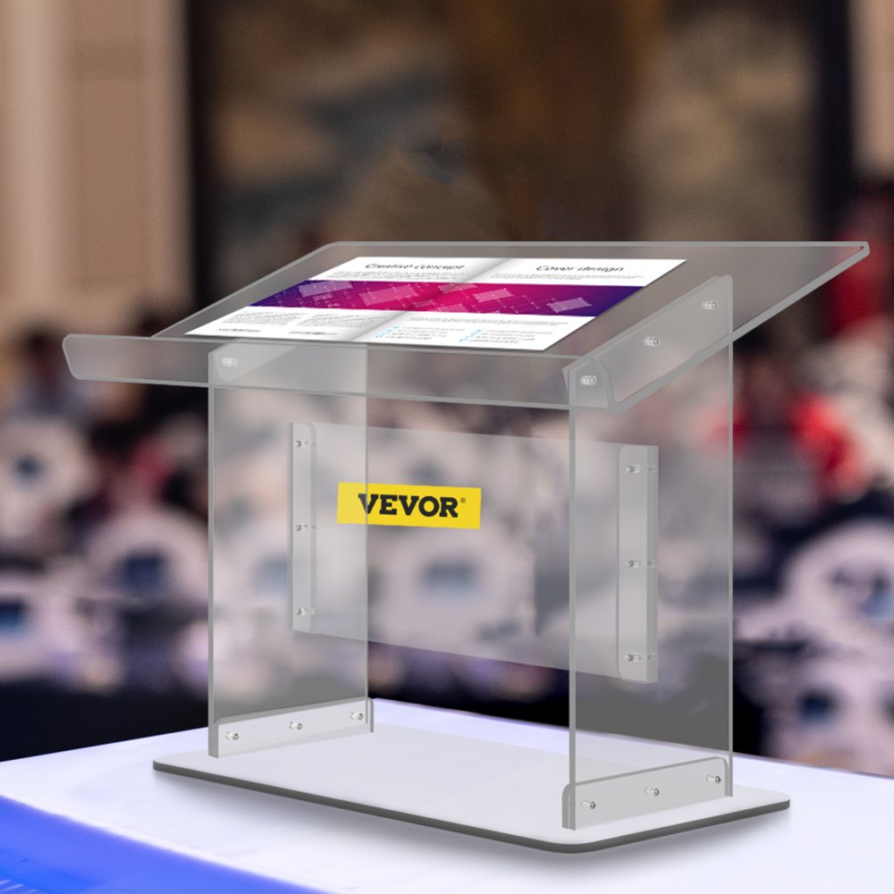 VEVOR Tabletop Acrylic Podium 19.5" Tall Plexiglass Podium 27"x13.7" Table Acrylic Pulpits for Churches Slanted Surface with Lip for Book Holder Clear Lectern for Lecture Recital Speech & Presentation