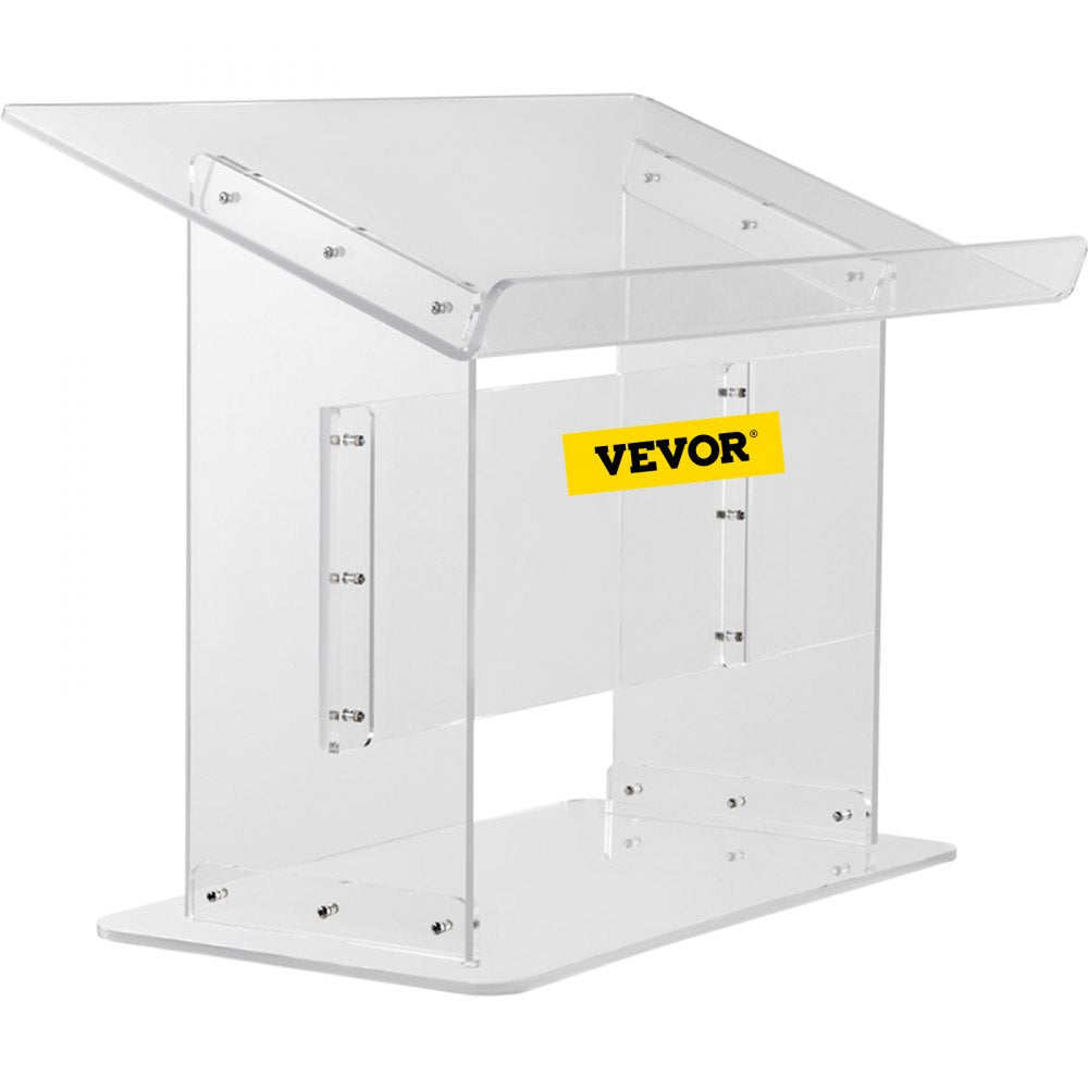 VEVOR Tabletop Acrylic Podium 19.5" Tall Plexiglass Podium 27"x13.7" Table Acrylic Pulpits for Churches Slanted Surface with Lip for Book Holder Clear Lectern for Lecture Recital Speech & Presentation